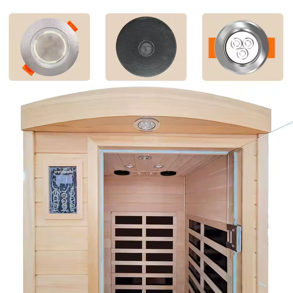Moray 1-Person Indoor Hemlock Infrared Sauna with 8 Far-Infrared Carbon Crystal Heaters and Chromotherapy