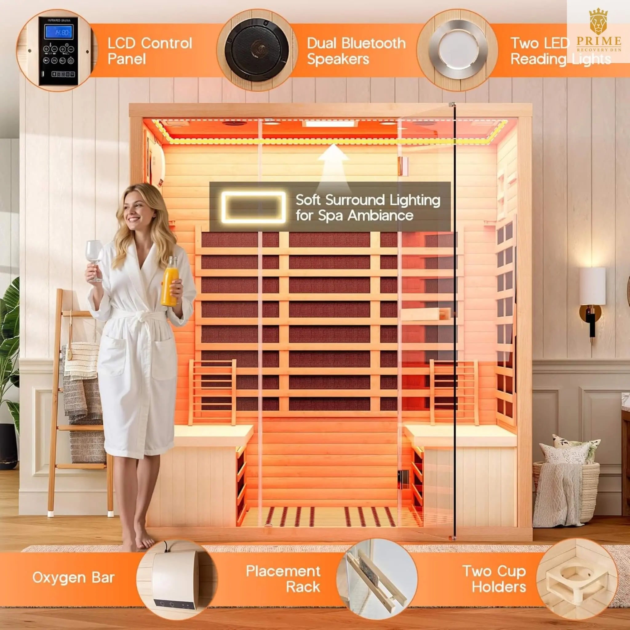 Thermora Seville 4-Person Low EMF Canadian Hemlock Infrared Sauna With Bluetooth (SAK29571) SAKSBY WHOLESALE