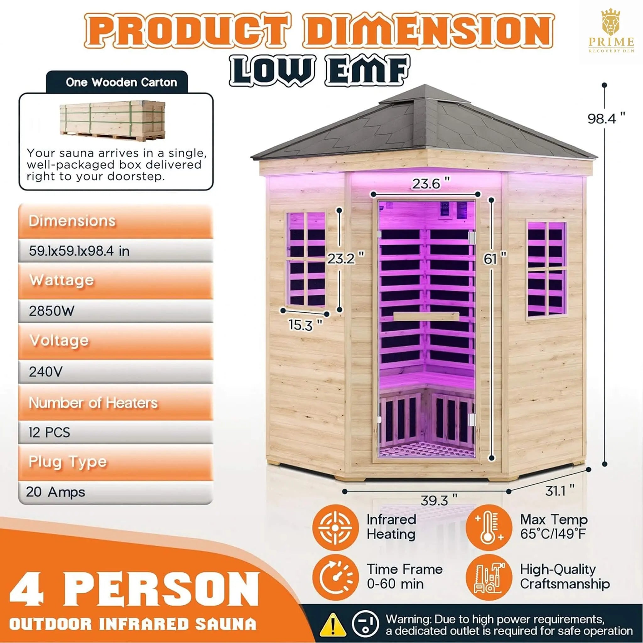 Thermora Monaco 4-Person Low EMF Spruce Wood Outdoor Infrared Sauna With Bluetooth Speakers And LED Lights (SAK16270) SAKSBY WHOLESALE