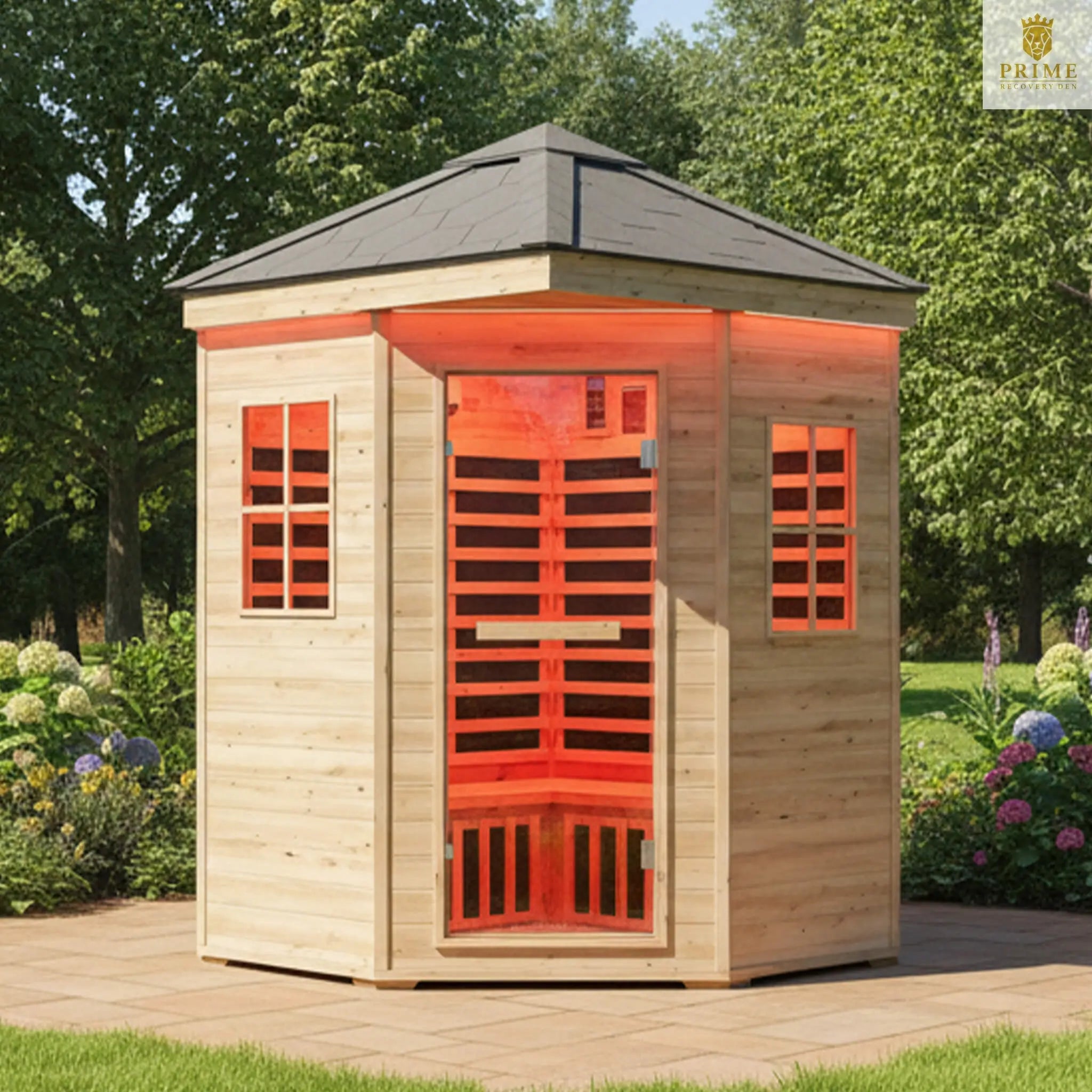 Thermora Monaco 4-Person Low EMF Spruce Wood Outdoor Infrared Sauna With Bluetooth Speakers And LED Lights (SAK16270) SAKSBY WHOLESALE