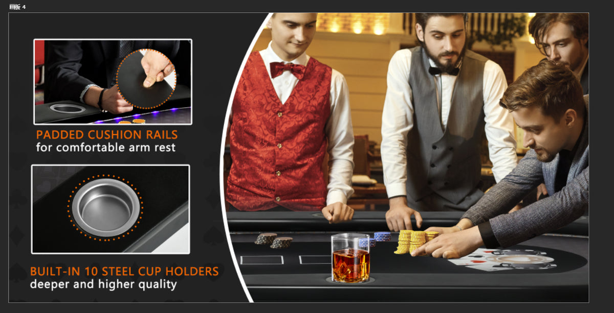 10 Player Foldable Poker Table LED Light Casino Blackjack Texa Holdem Table Desk