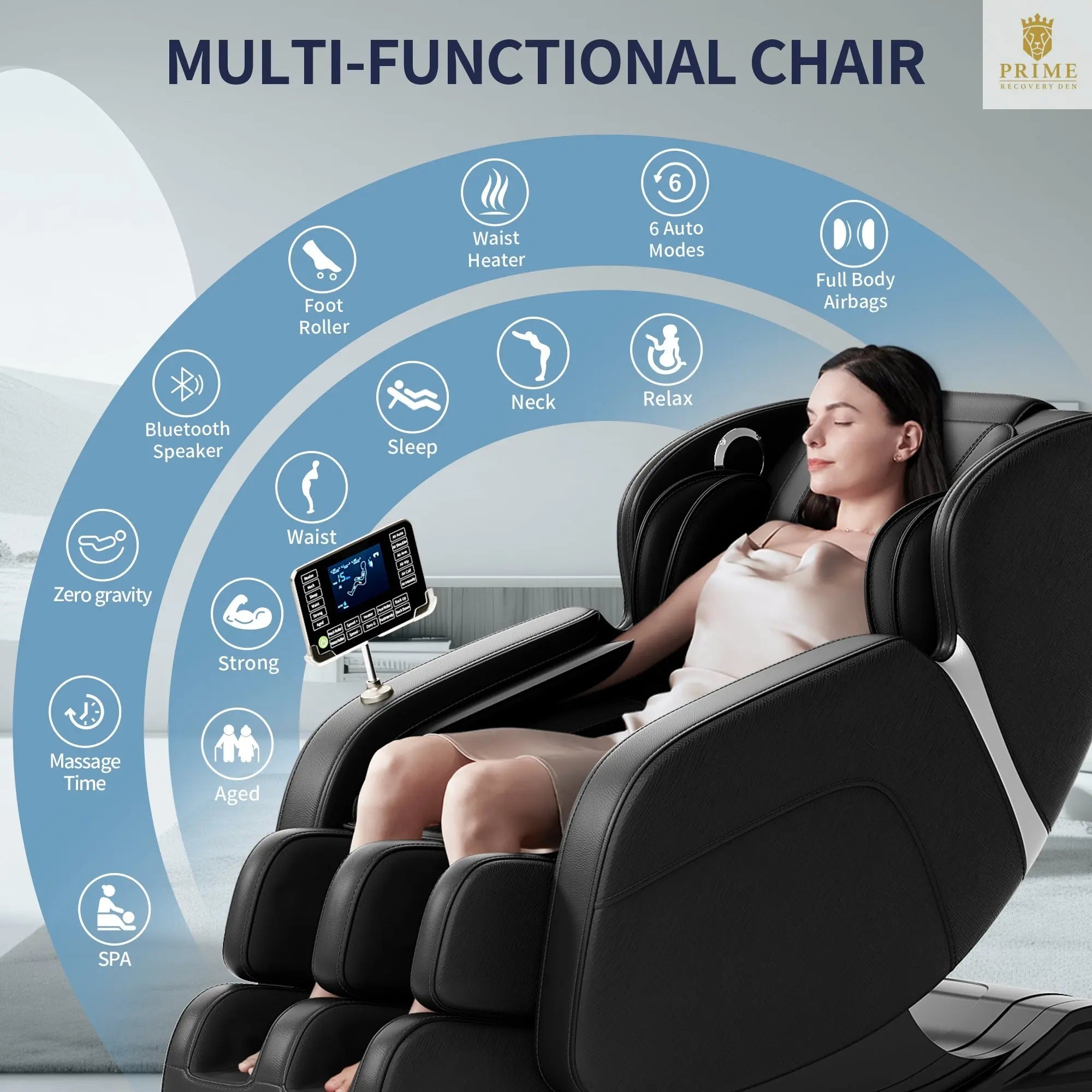 Full body deep tissue massage chair, foot massage, 8 fixed massage rollers, touch screen suitable for 5.1-5.75 feet high (black)