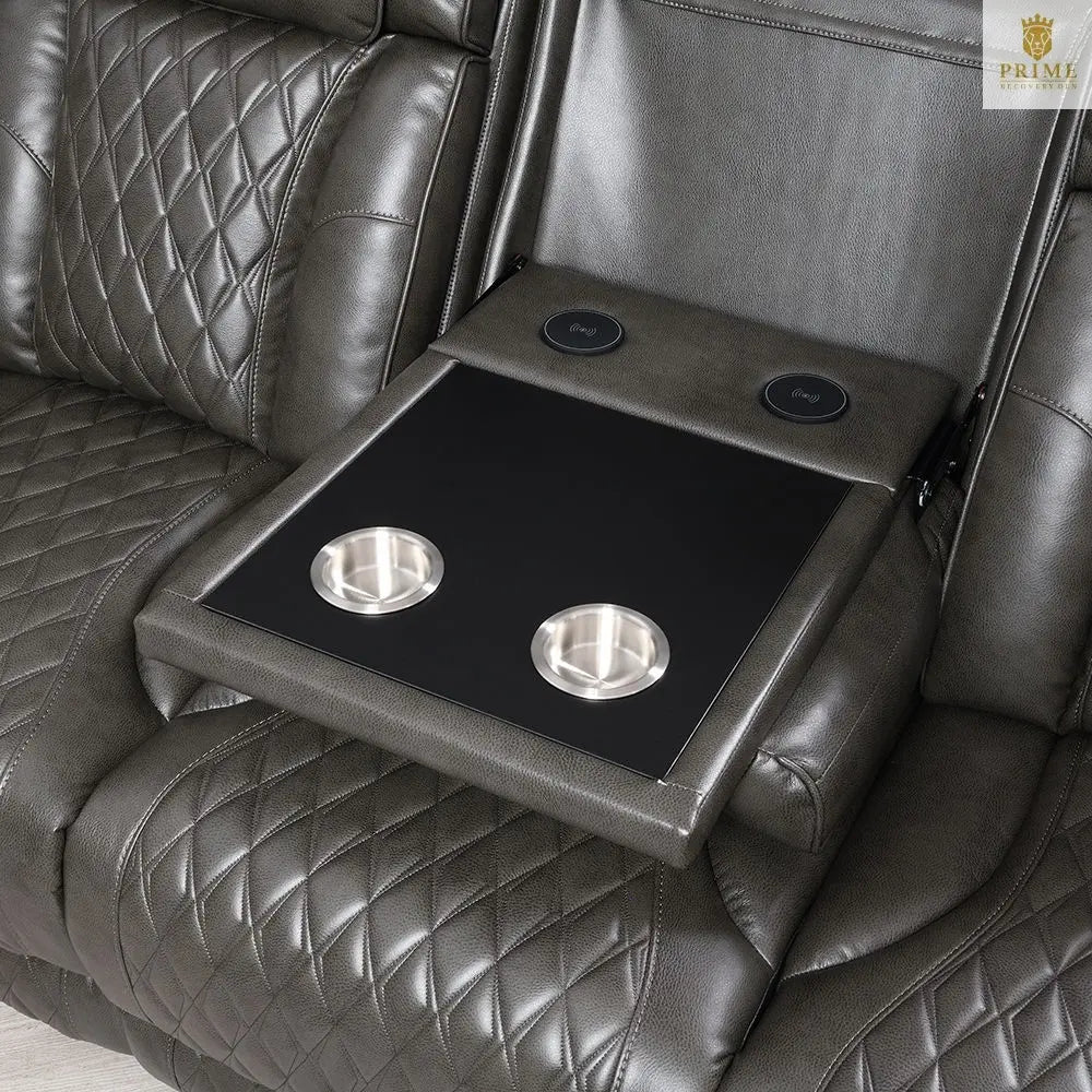 Taddeo - Power Motion Sofa With Power Headrest, USB, Wireless Charger, LED & Reading Light - Dark Gray