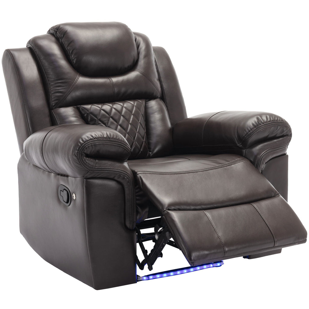 3 Pieces Recliner Sofa Sets Home Theater Seating Manual Recliner Chair With Center Console And LED Light Strip For Living Room