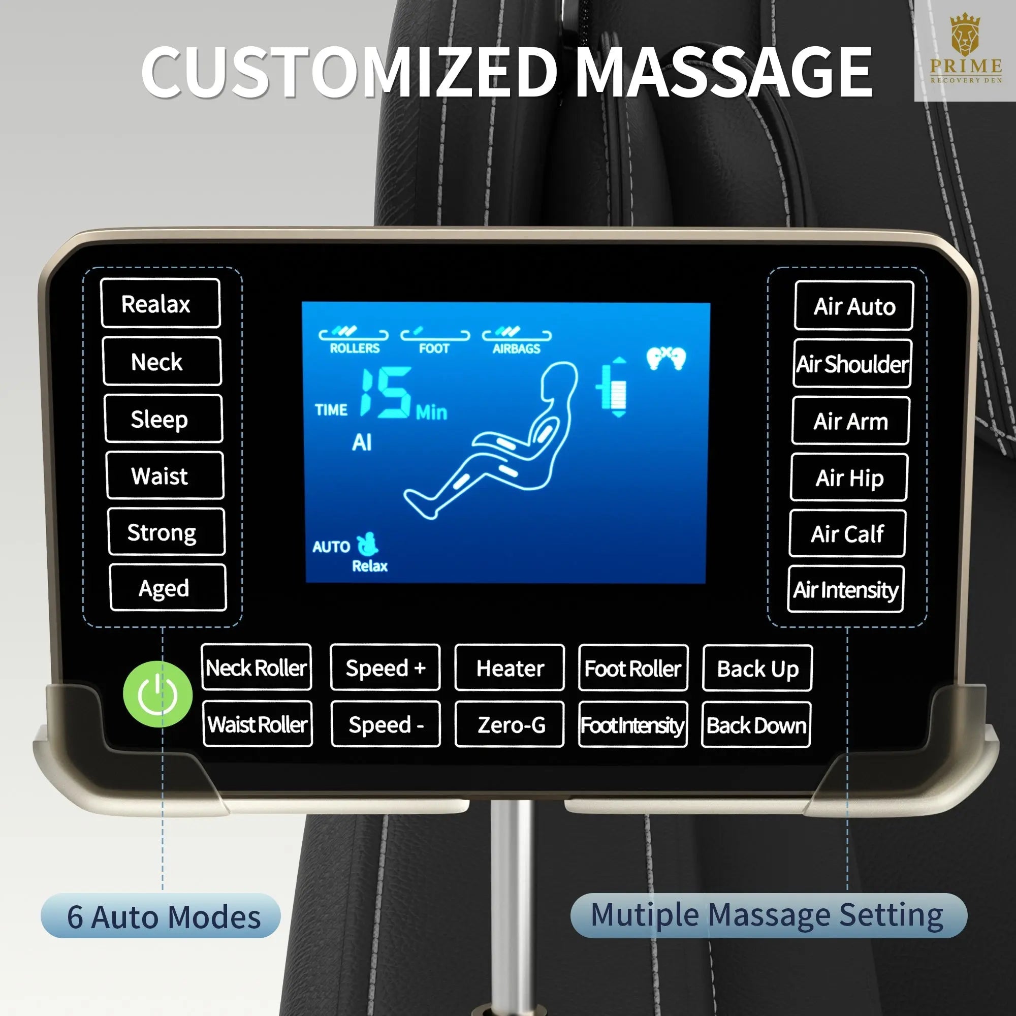 Full body deep tissue massage chair, foot massage, 8 fixed massage rollers, touch screen suitable for 5.1-5.75 feet high (black)