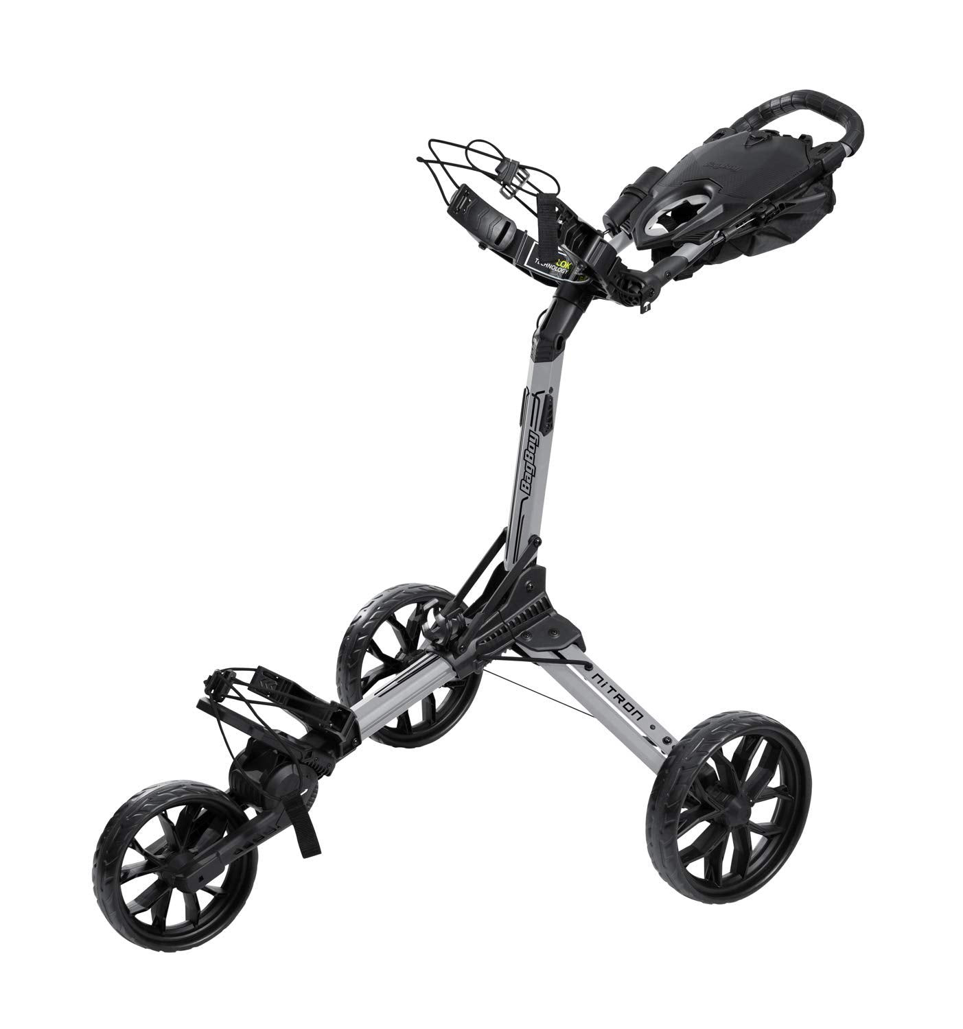 Bag Boy Nitron 3 Wheel Golf Push Cart Easy 1 Step Open and Fold Scorecard Console Beverage Holder Mobile Device Holder Handle Mounted Parking Brake