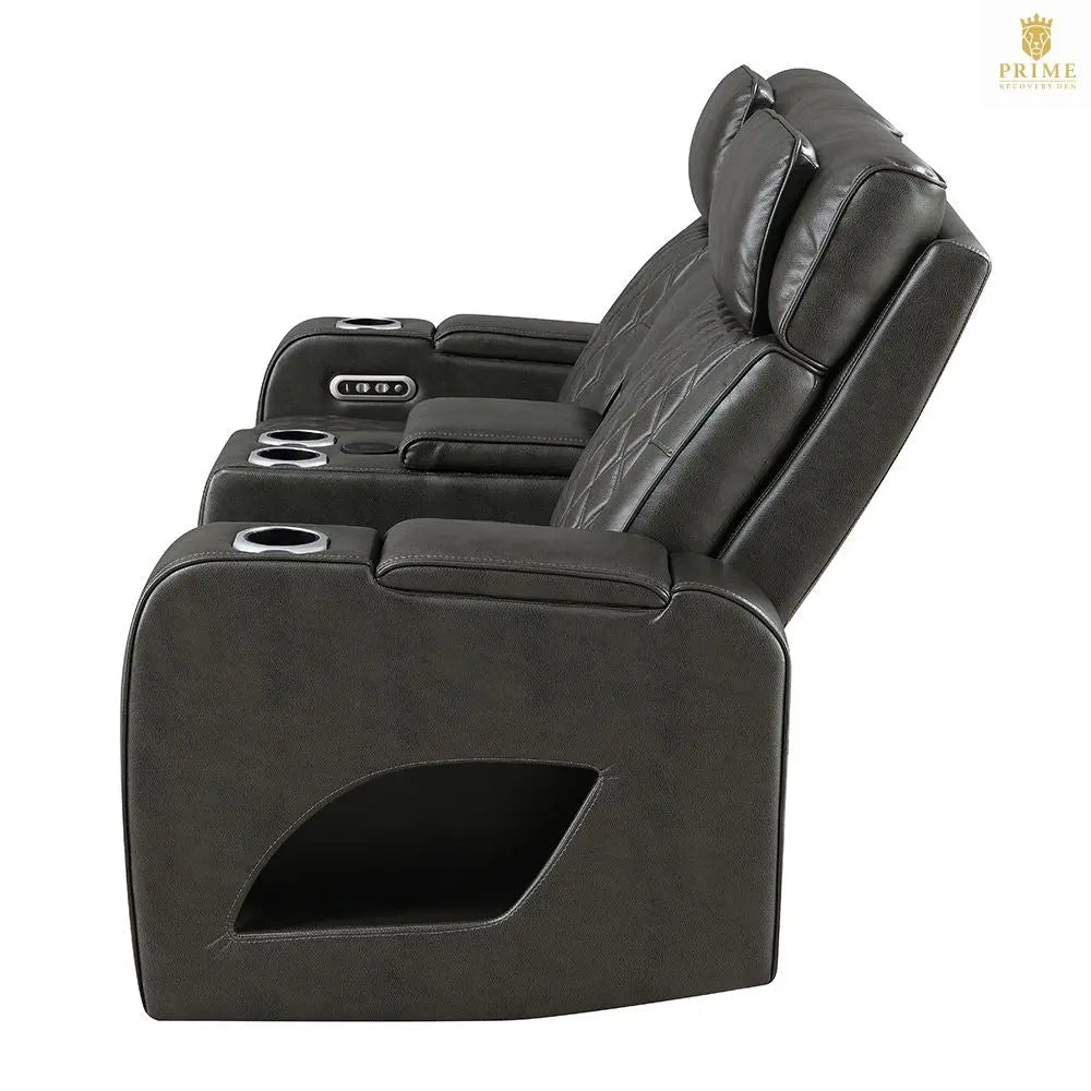 Taddeo - Power Motion Loveseat With Console, Speaker, USB, Wireless Charger & LED - Dark Gray
