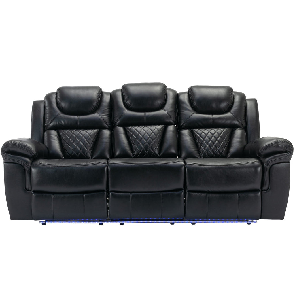 3 Pieces Recliner Sofa Sets Home Theater Seating Manual Recliner Chair With Center Console And LED Light Strip For Living Room