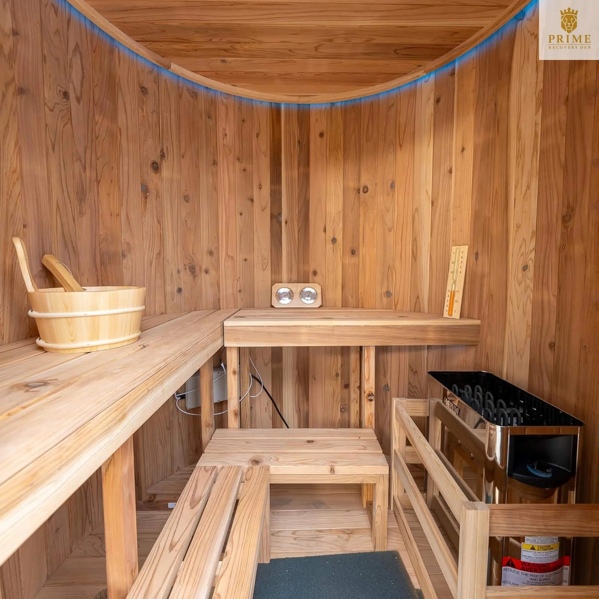 Thermora Barcelona Premium 78-Inch 4-Person Cedar Wood Outdoor Vertical Barrel Sauna With 6KW Heater, LED Lights And Stones (SAK74813) SAKSBY WHOLESALE