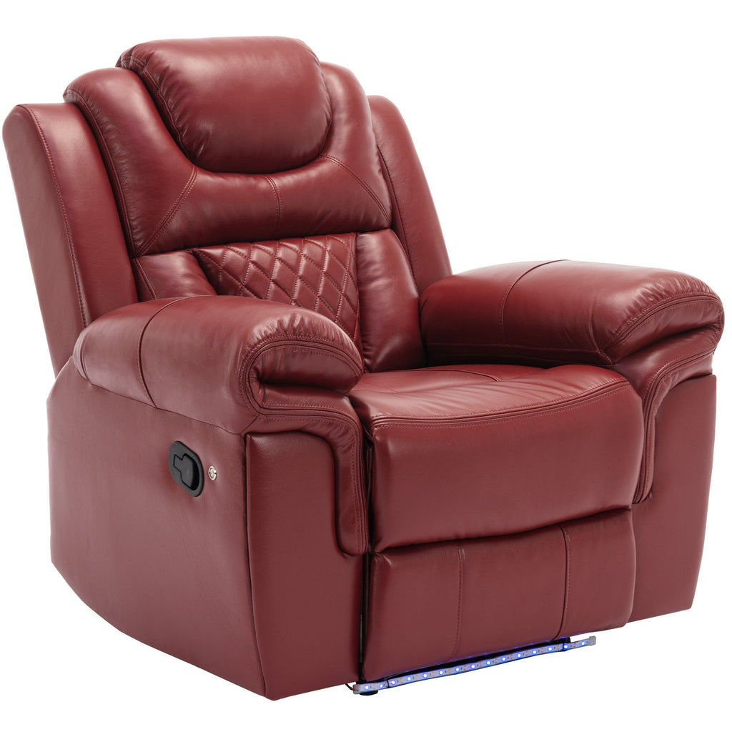 3 Pieces Recliner Sofa Sets Home Theater Seating Manual Recliner Chair With Center Console And LED Light Strip For Living Room