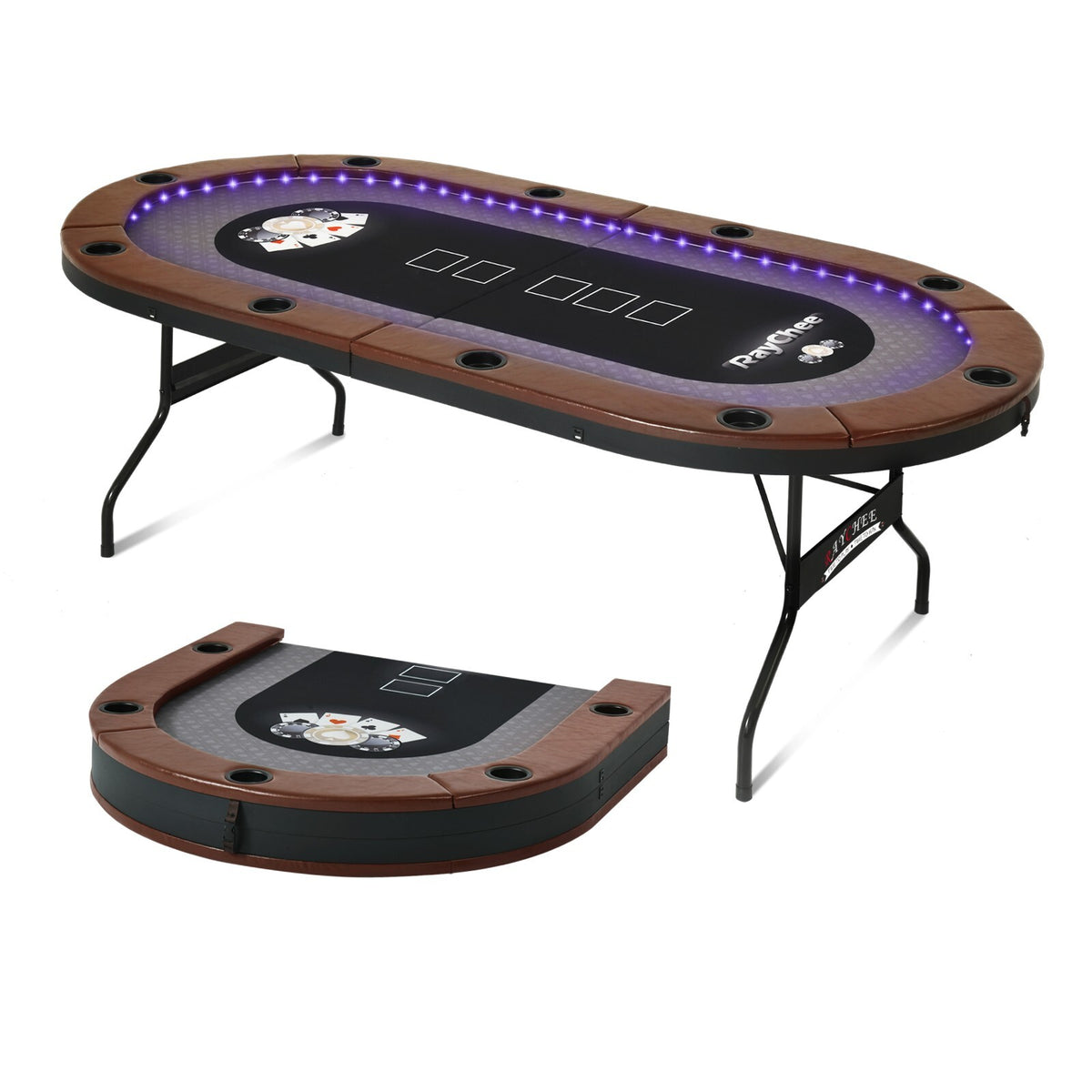 10 Player Foldable Poker Table LED Light Casino Blackjack Texa Holdem Table Desk