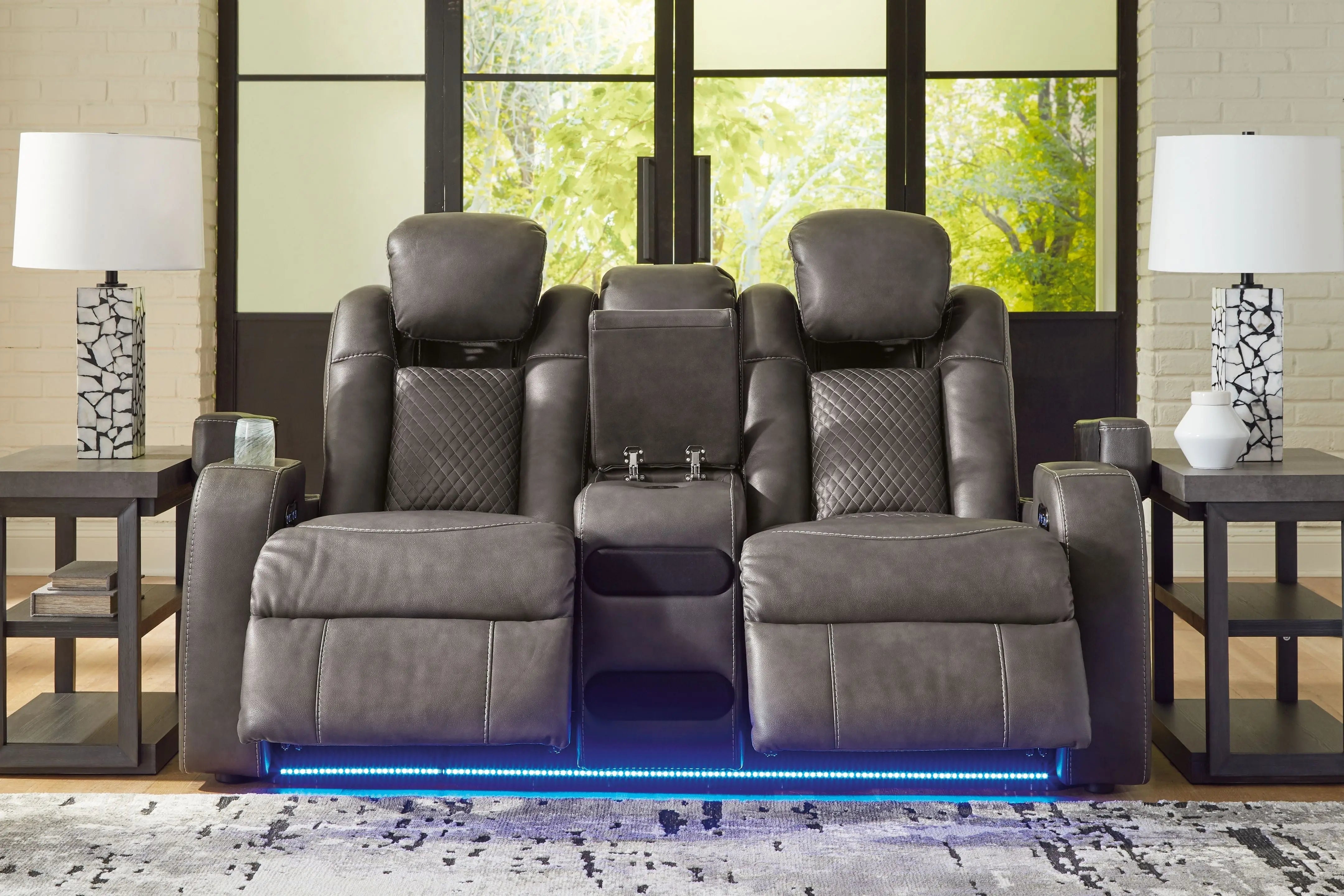 Fyne-dyme - Power Reclining Loveseat With Console/Adj Hdrst Unique Piece Furniture