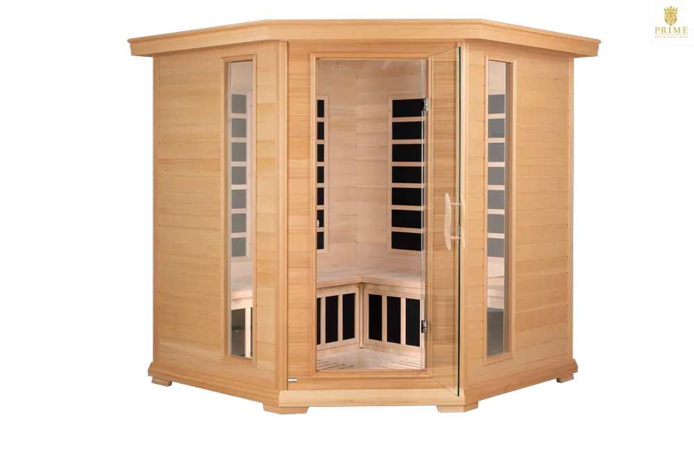 Blisspod, Vienna, Corner Spacious Far Infrared Sauna Canadian Hemlock Ultra Low EMF, 12 Heaters, 4-5 Persons