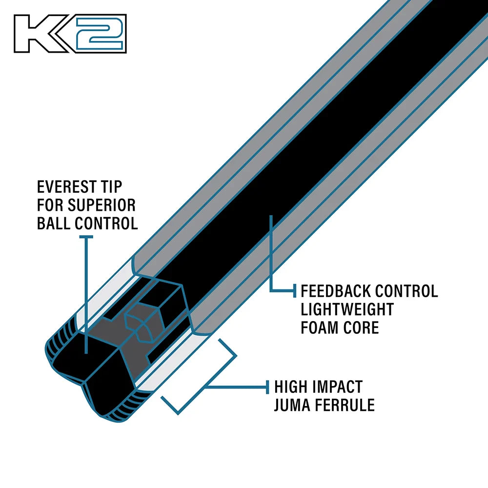 K2 KL192 Cue With Abalone Floating Points & Black Embossed Lizard Wrap