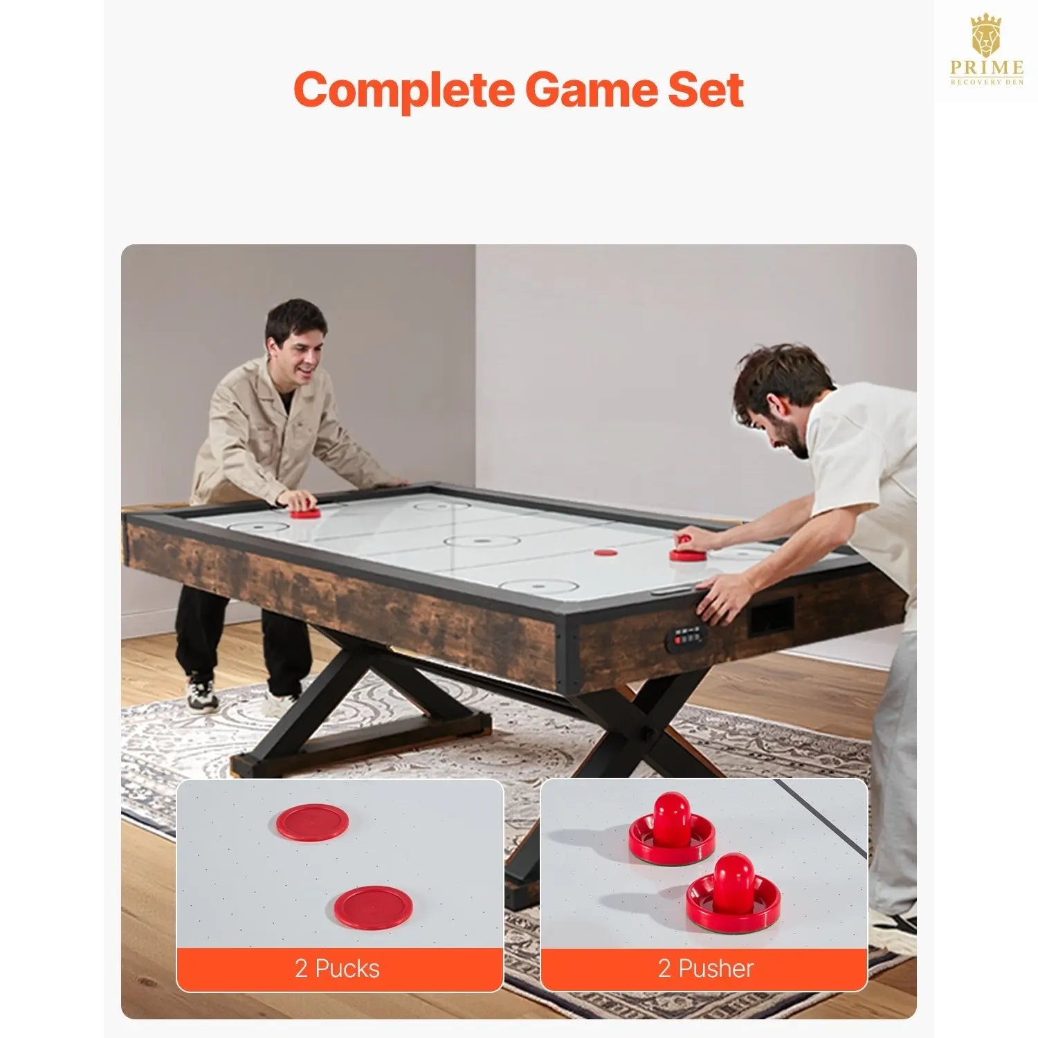 84" Air Hockey Table – Electronic Scorer, Rustic Wood, X-Leg