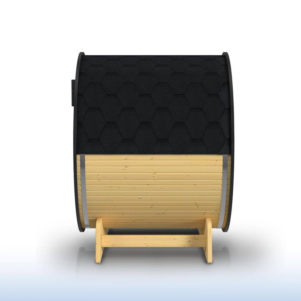 3-Person Capacity Outdoor White Finland Pine Wet/Dry Traditional Barrel Sauna with Black Accents