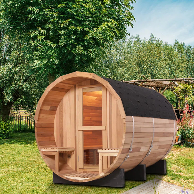 6-Person Patchworkred Cedar Traditional Steam Barrel Sauna