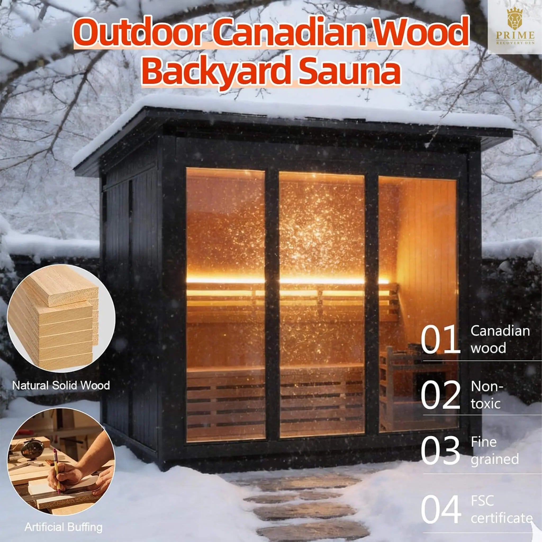 Custom 4-Person Luxury Canadian Hemlock Outdoor Steam Sauna With Heater And Stones [Made-To-Order] (SAK79406) SAKSBY WHOLESALE