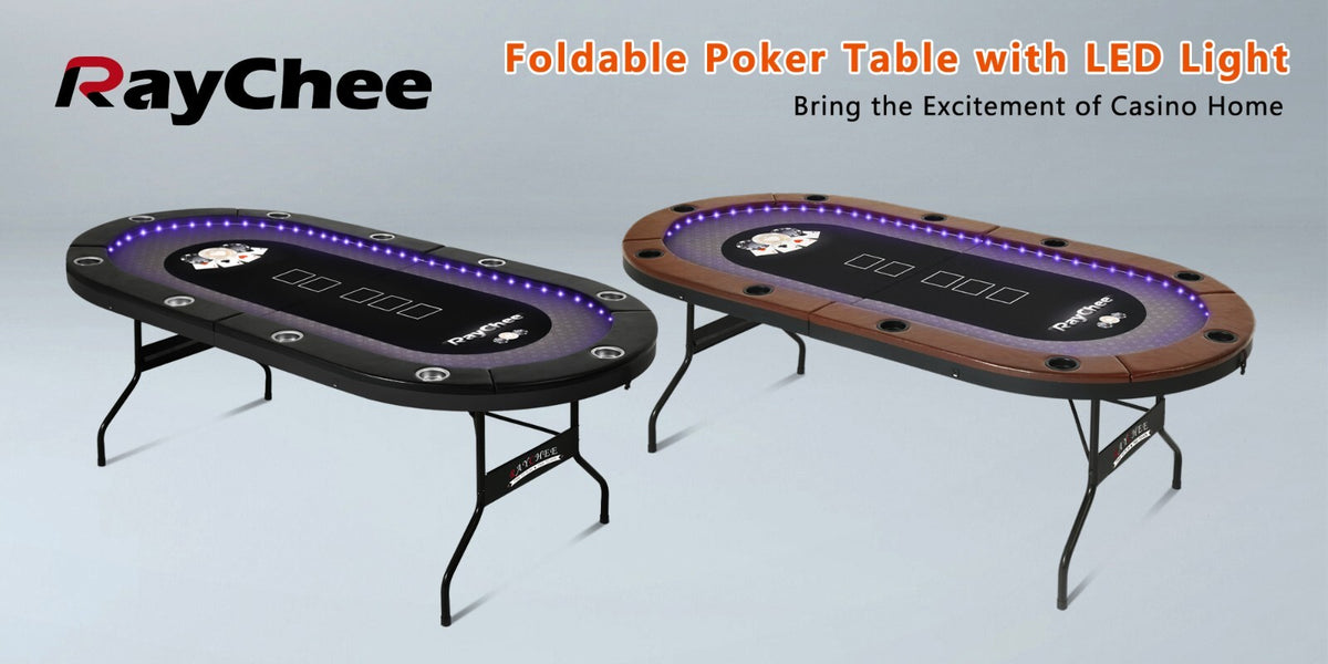 10 Player Foldable Poker Table LED Light Casino Blackjack Texa Holdem Table Desk