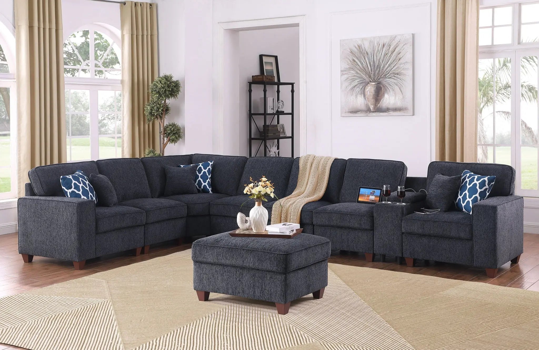 Lily - Sectional Sofa With Ottoman - Black Unique Piece Furniture