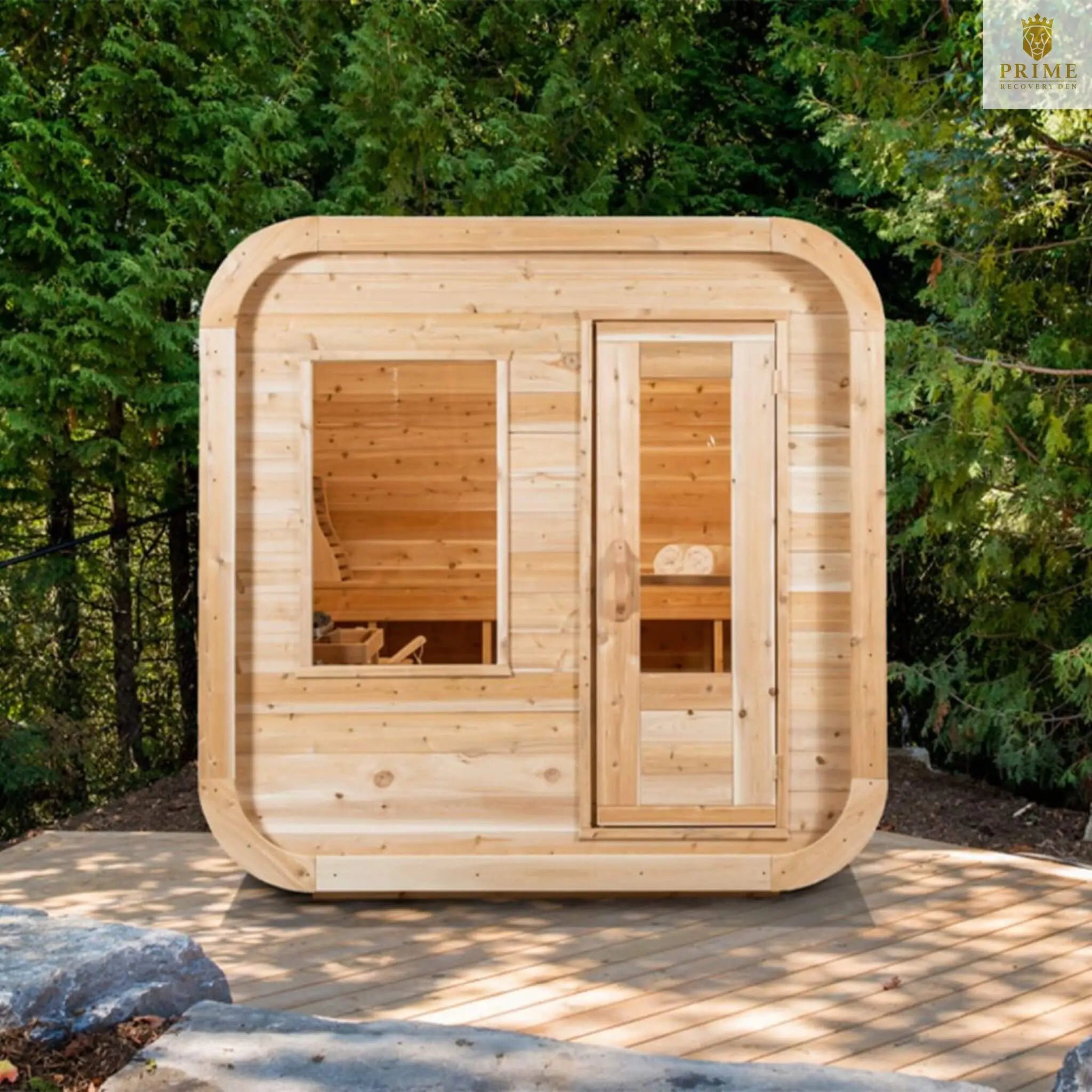 Dundalk Leisurecraft 4-Person Canadian Timber Luna Cube Sauna With Sloped Roof And Front Window [CTC22LU] (SAK96475) SAKSBY WHOLESALE