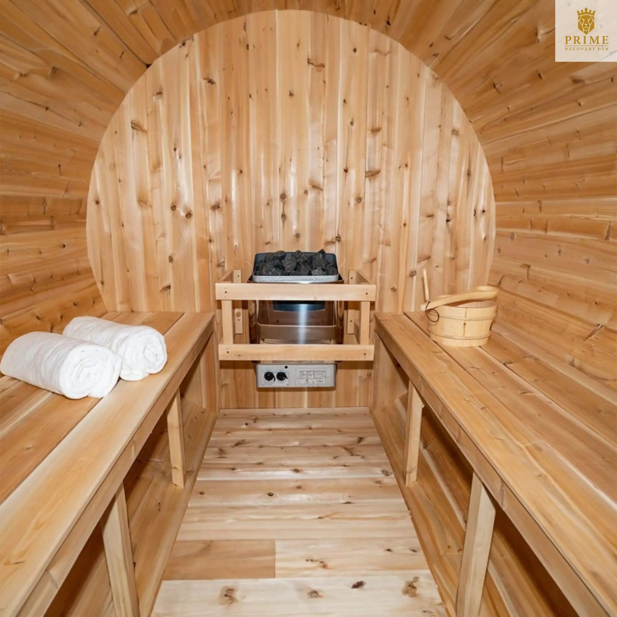 Dundalk Leisurecraft 4-Person Canadian Timber Serenity Barrel Sauna With Solid Wood Benches [CTC2245W] (SAK94862) SAKSBY WHOLESALE
