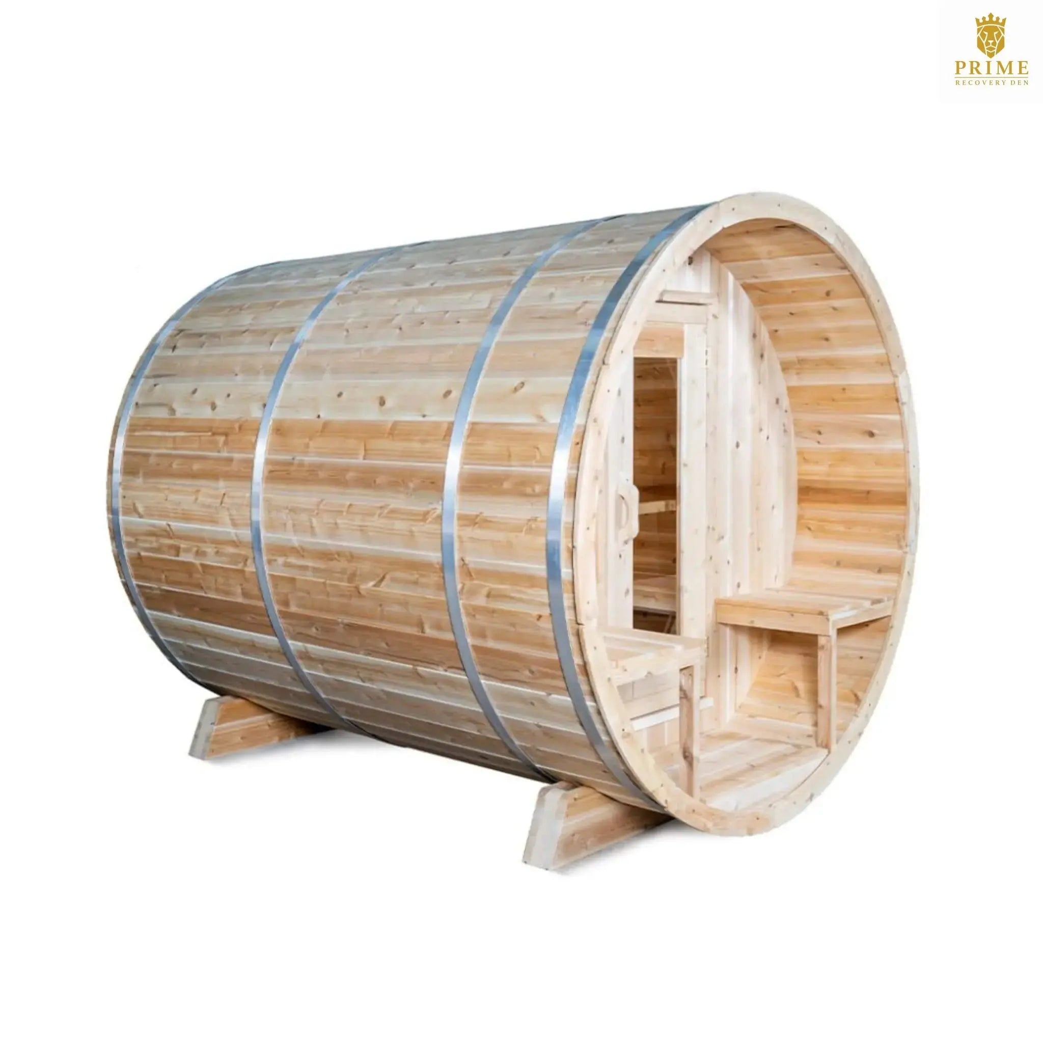 Dundalk Leisurecraft 4-Person Canadian Timber Serenity Barrel Sauna With Solid Wood Benches [CTC2245W] (SAK94862) SAKSBY WHOLESALE