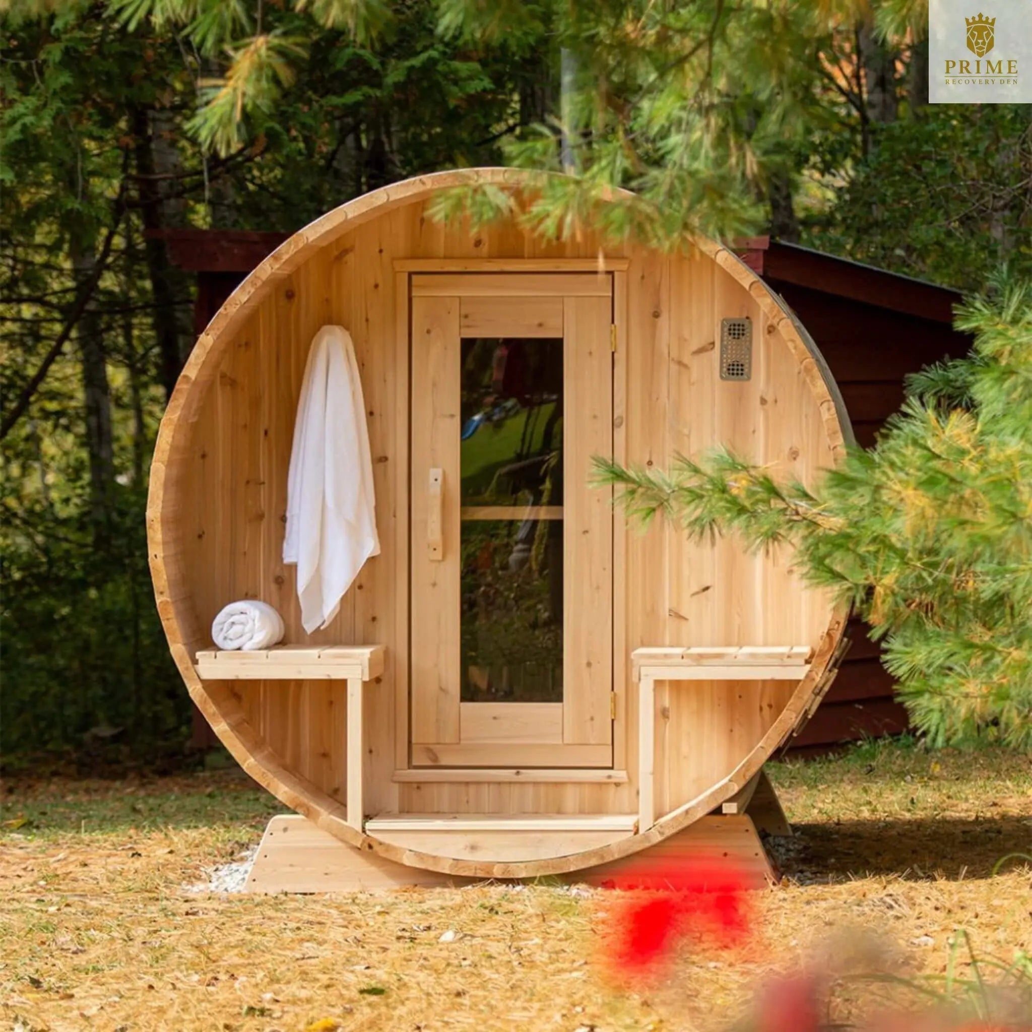 Dundalk Leisurecraft 4-Person Canadian Timber Serenity Barrel Sauna With Solid Wood Benches [CTC2245W] (SAK94862) SAKSBY WHOLESALE