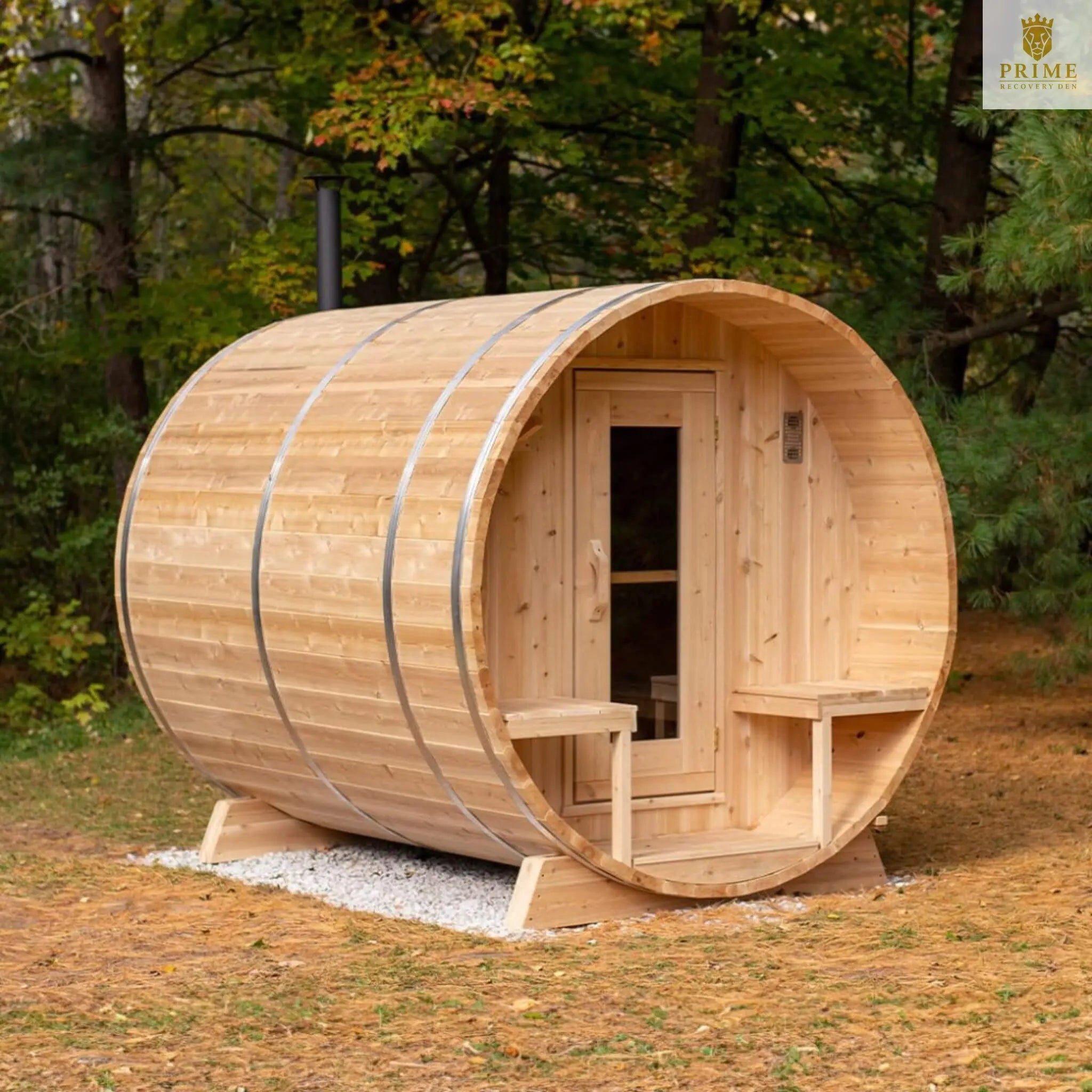 Dundalk Leisurecraft 4-Person Canadian Timber Serenity Barrel Sauna With Solid Wood Benches [CTC2245W] (SAK94862) SAKSBY WHOLESALE