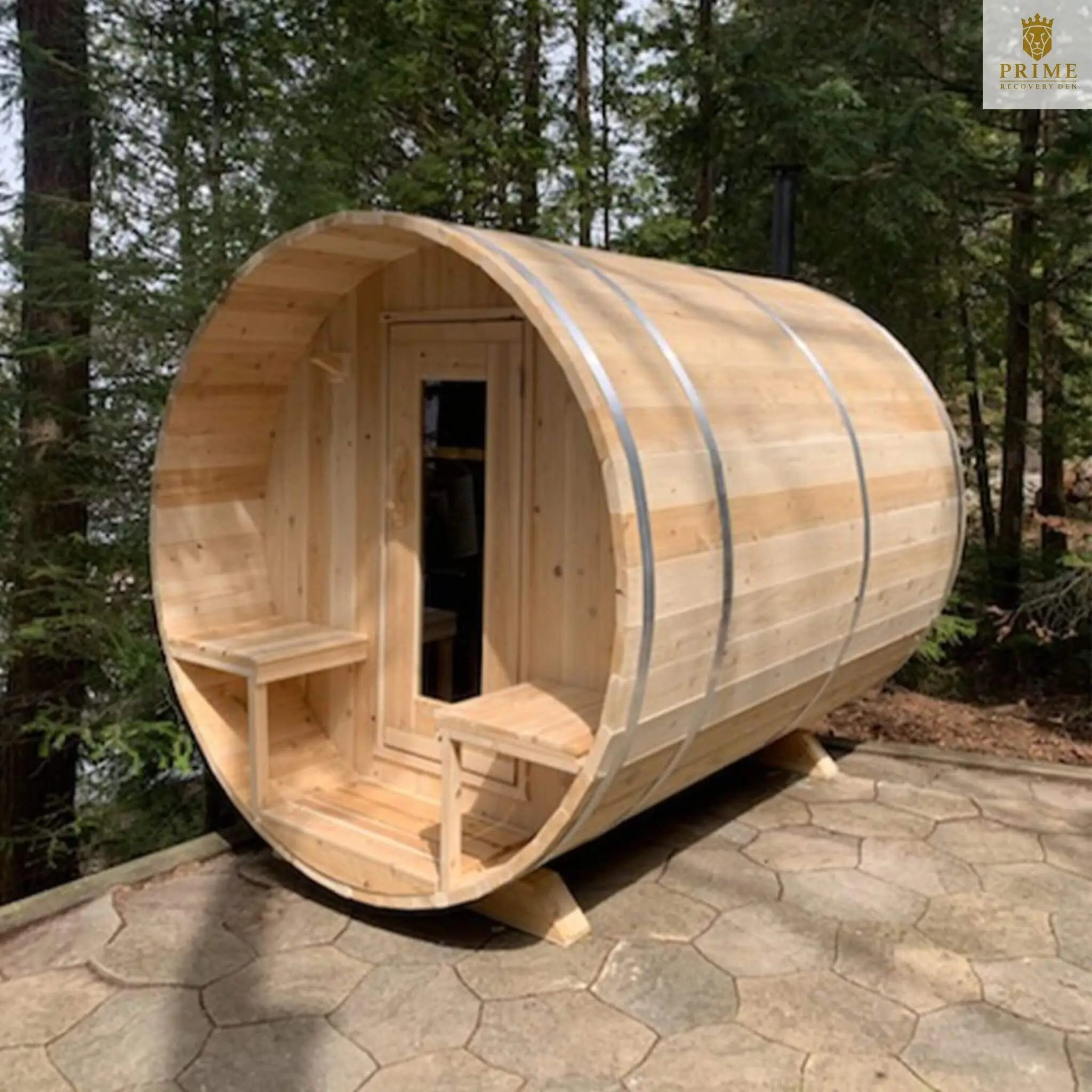 Dundalk Leisurecraft 4-Person Canadian Timber Serenity Barrel Sauna With Solid Wood Benches [CTC2245W] (SAK94862) SAKSBY WHOLESALE