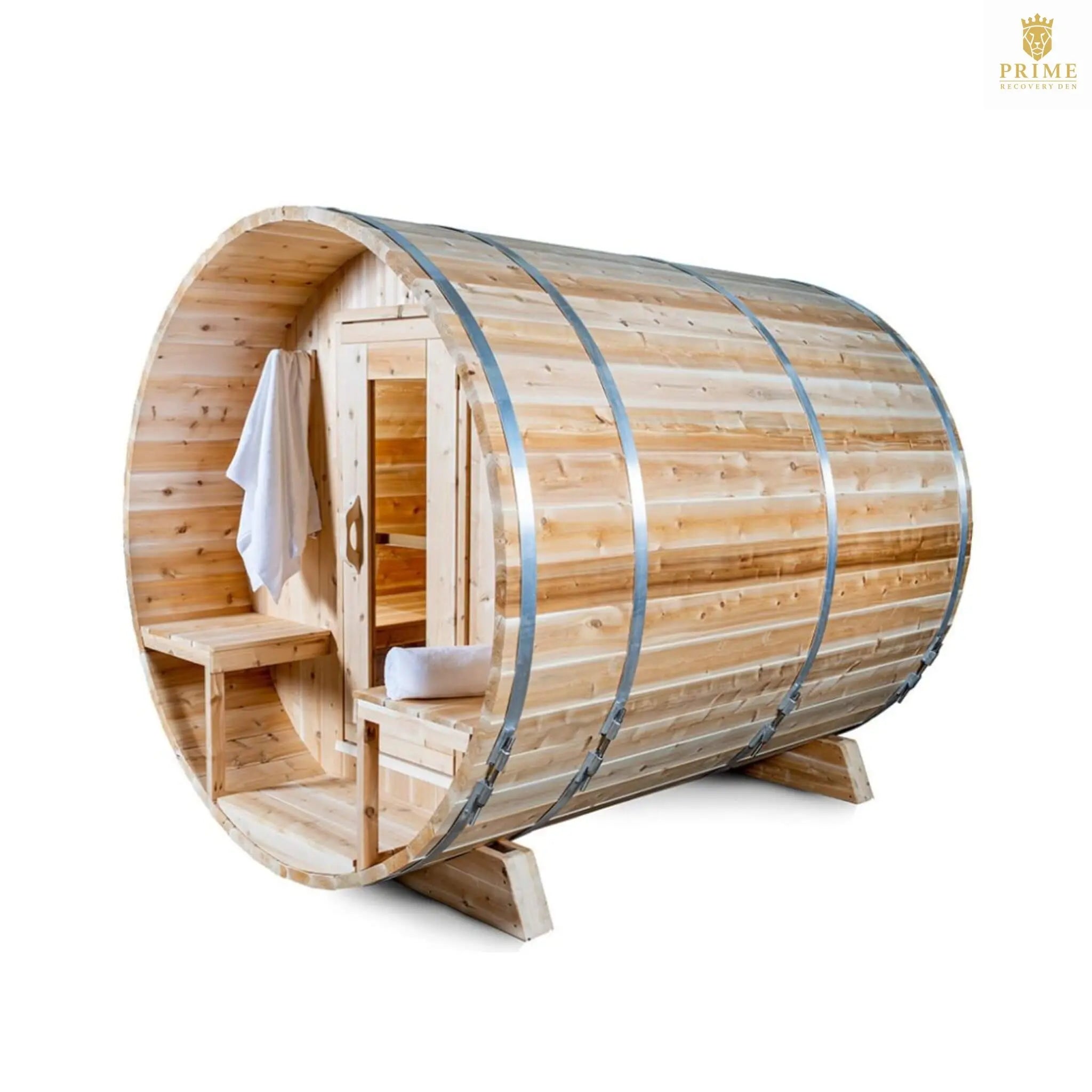 Dundalk Leisurecraft 4-Person Canadian Timber Serenity Barrel Sauna With Solid Wood Benches [CTC2245W] (SAK94862) SAKSBY WHOLESALE