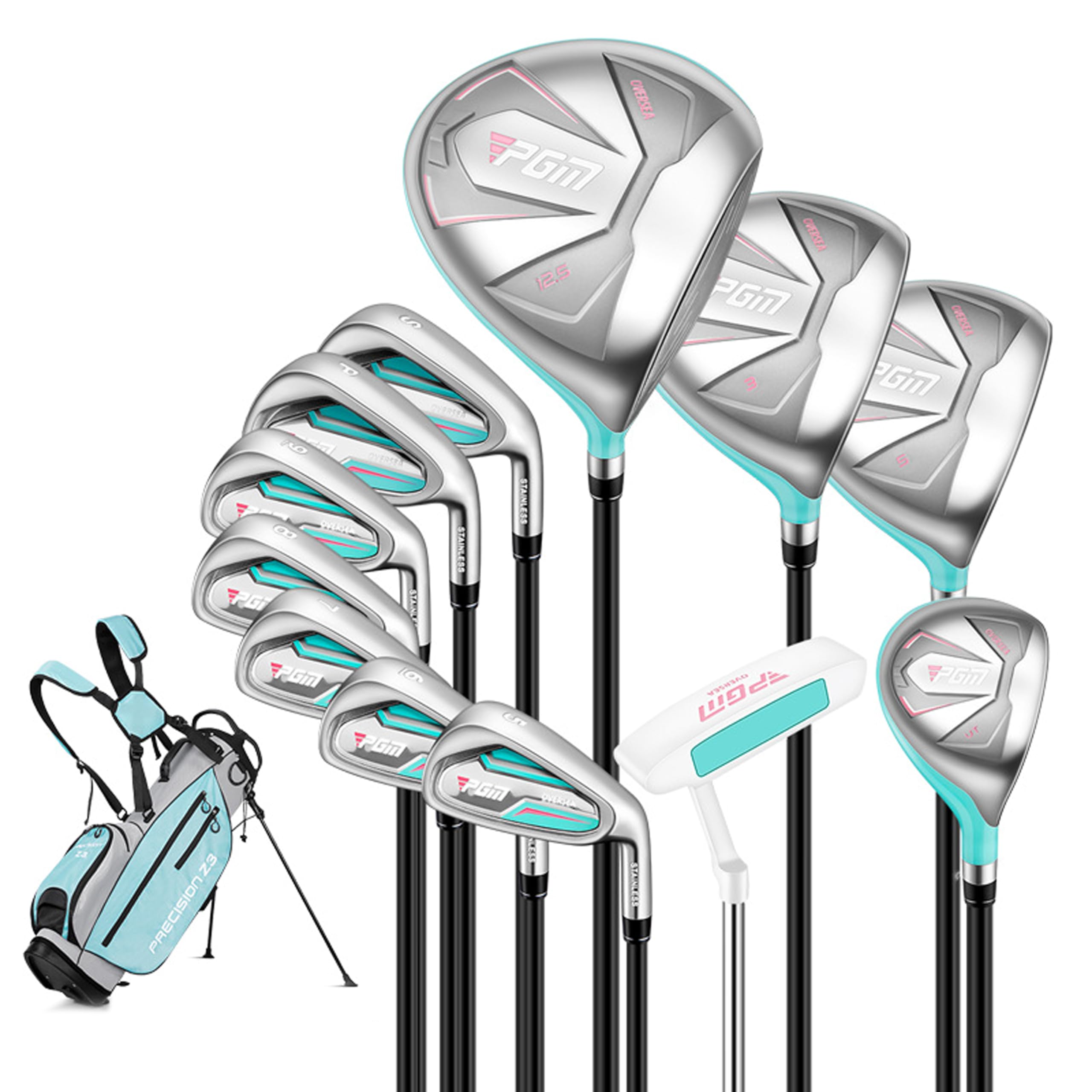 PGM Womens Golf Club Set with 12pcs Clubs - 4 Woods(#1354H) 7 Irons(#56789PWSW) and 1 Putter - Golf Stand Bag
