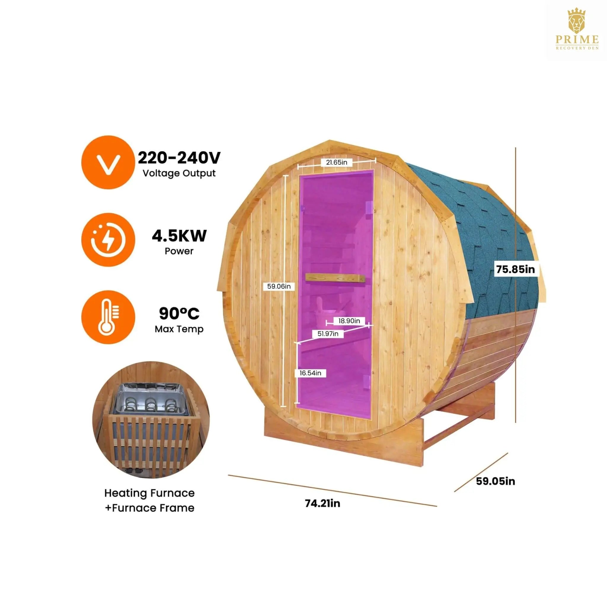Thermora Ignite Large Premium American White Oak Outdoor Wooden Barrel Sauna With 4.5KW Sauna Heater (SAK45968) SAKSBY WHOLESALE
