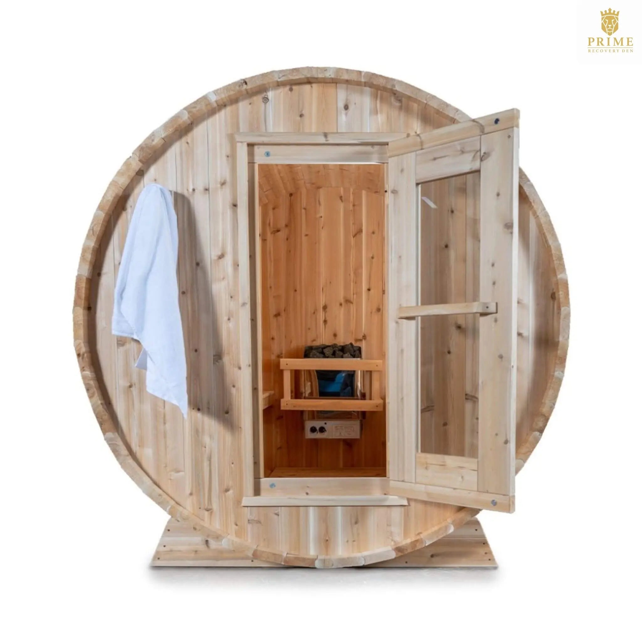 Dundalk Leisurecraft 84-Inch 4-Person Canadian Timber Harmony Barrel Sauna With Solid Wood Benches [CTC22W] (SAK96842) SAKSBY WHOLESALE