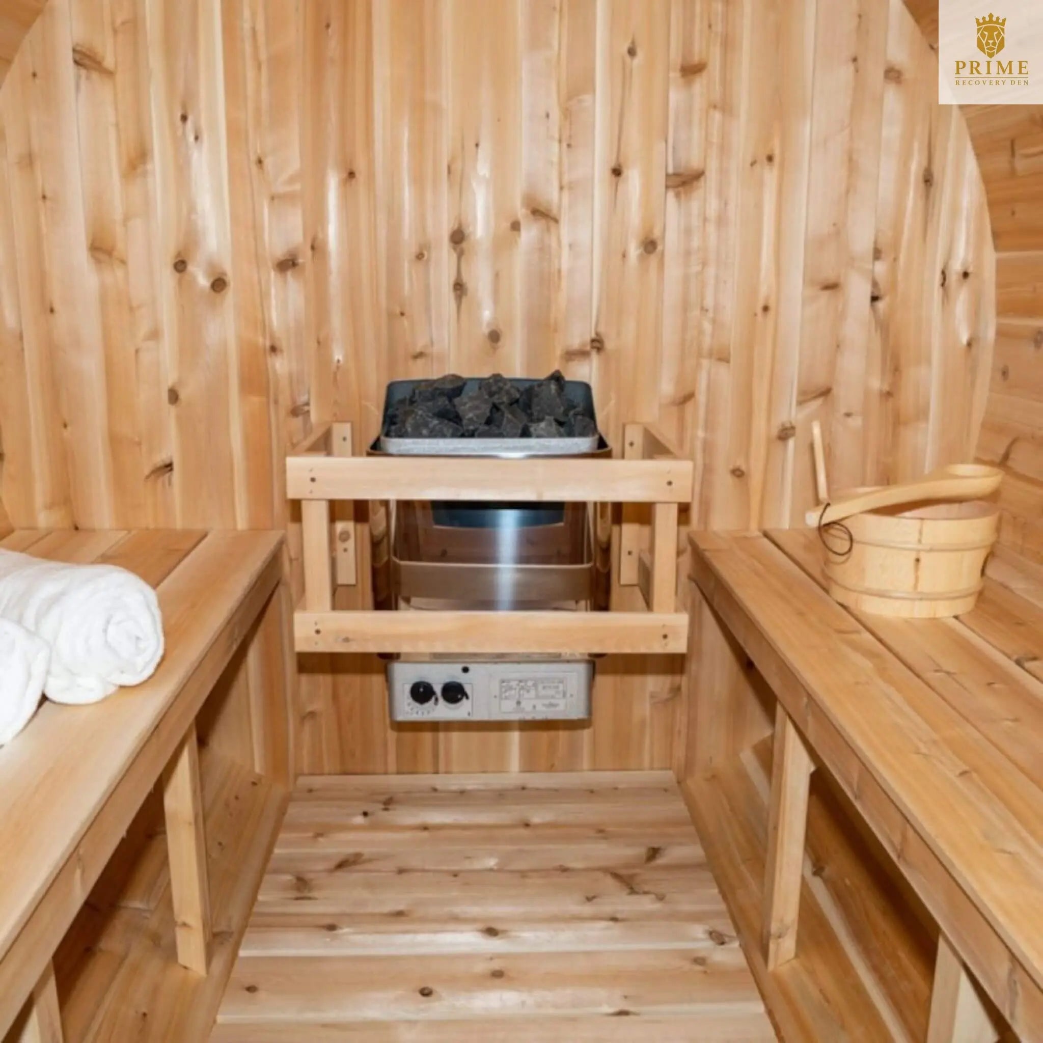Dundalk Leisurecraft 84-Inch 4-Person Canadian Timber Harmony Barrel Sauna With Solid Wood Benches [CTC22W] (SAK96842) SAKSBY WHOLESALE