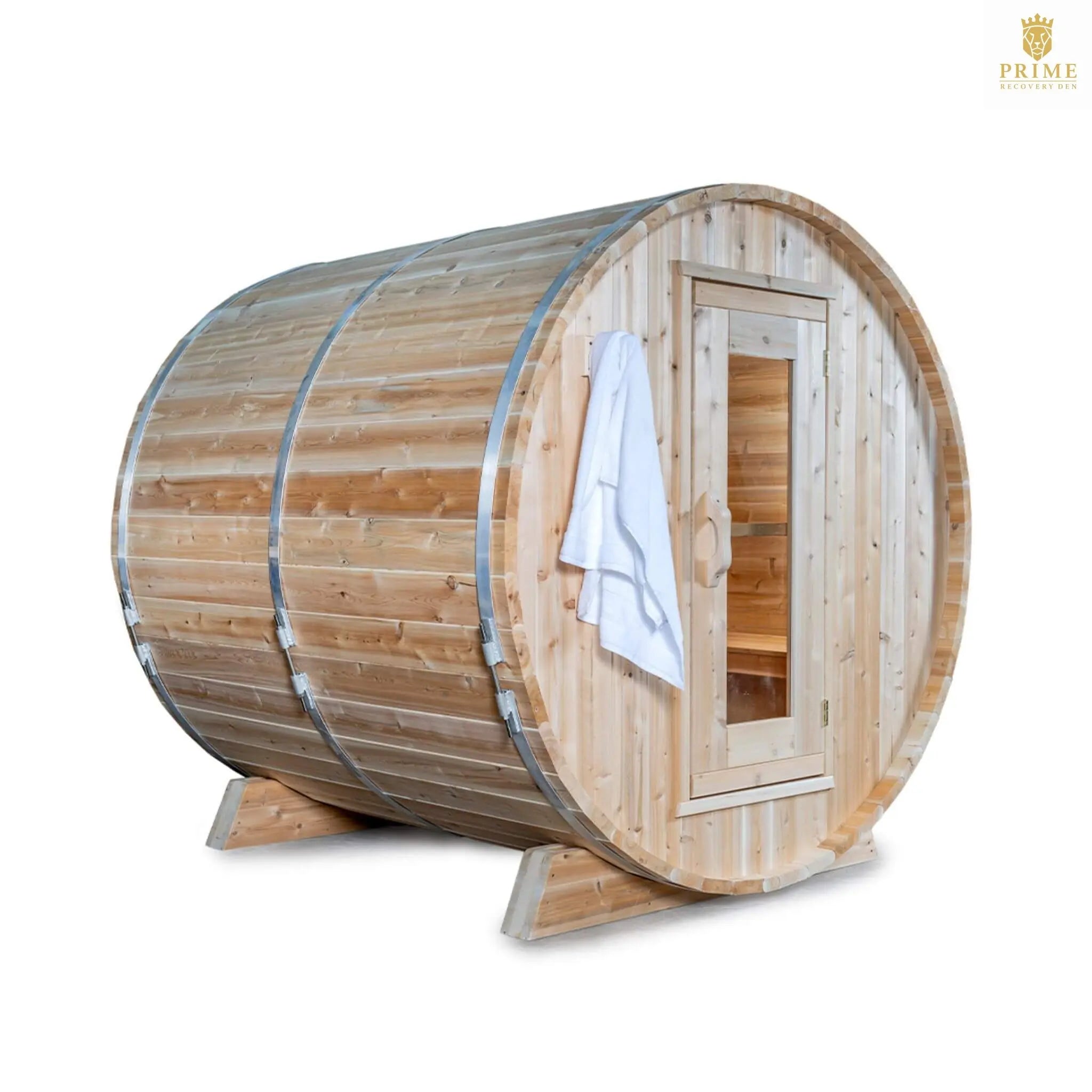 Dundalk Leisurecraft 84-Inch 4-Person Canadian Timber Harmony Barrel Sauna With Solid Wood Benches [CTC22W] (SAK96842) SAKSBY WHOLESALE