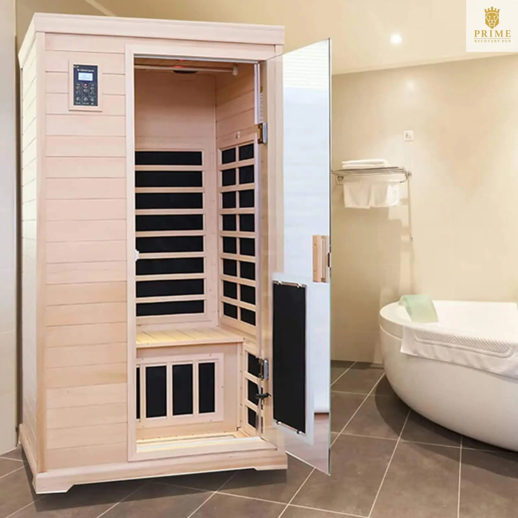 Thermora Ivara Luxury 2-Person Hemlock Wood FAR Infrared Sauna Room W/ Glass Door, 1750W (SAK81525) SAKSBY WHOLESALE