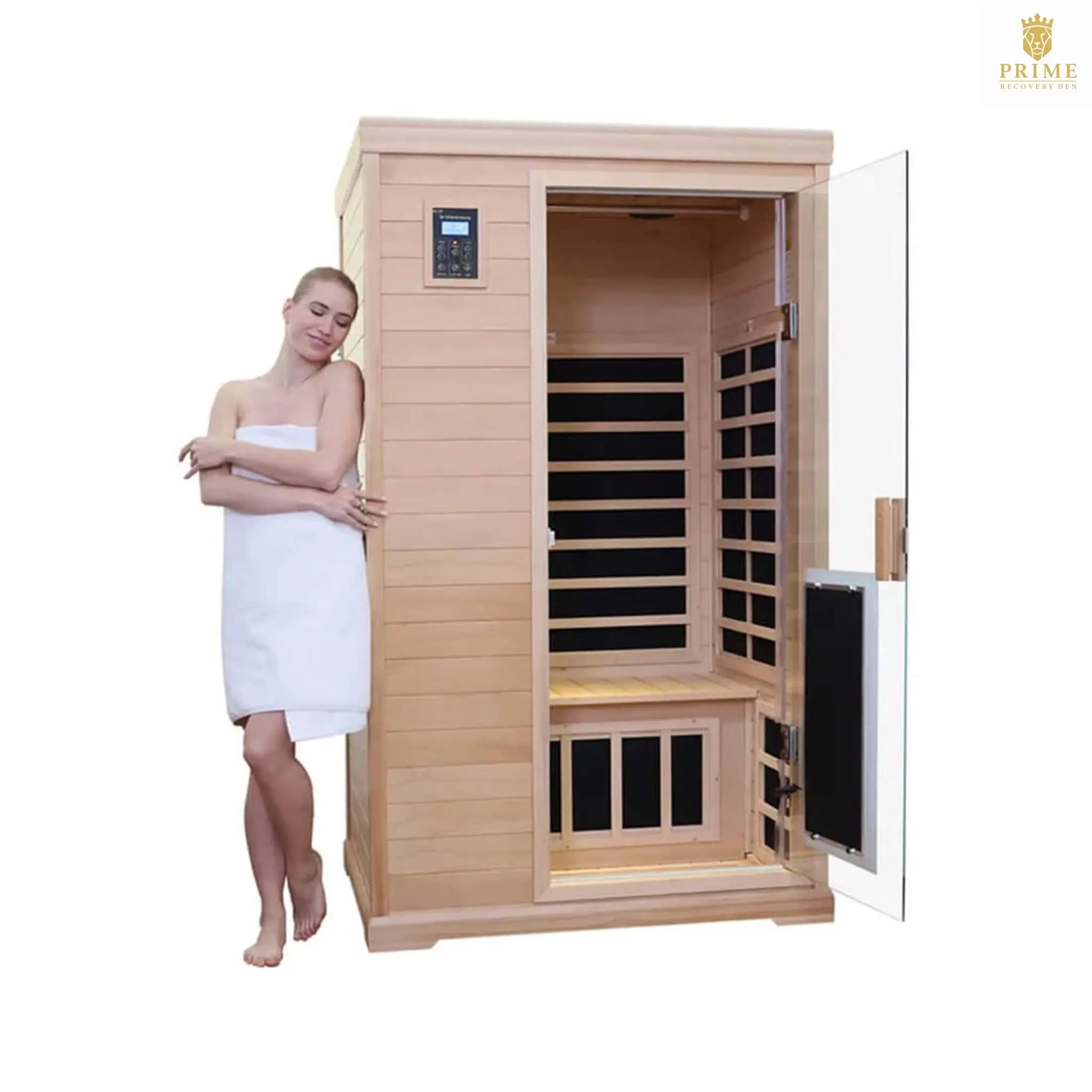 Thermora Ivara Luxury 2-Person Hemlock Wood FAR Infrared Sauna Room W/ Glass Door, 1750W (SAK81525) SAKSBY WHOLESALE