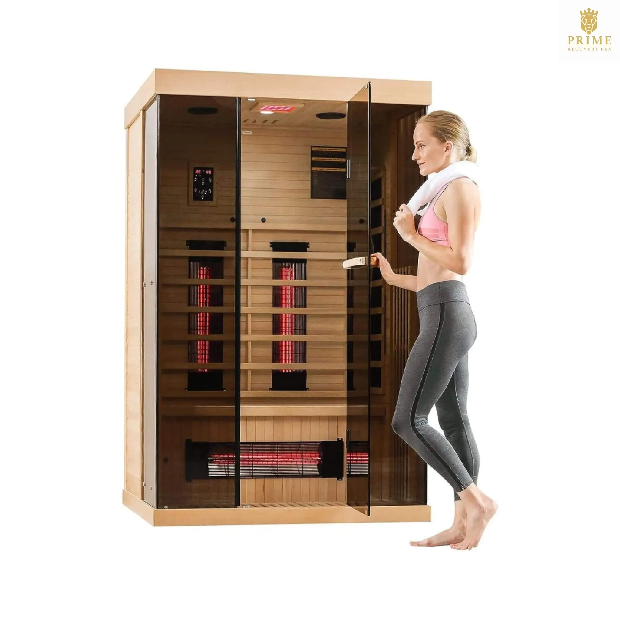 Thermora Valen Luxury 2000W 2-Person Low EMF FAR Infrared Heat Wood Home Personal Spa Sauna W/ Panoramic Tempered Glass (SAK27481) SAKSBY WHOLESALE