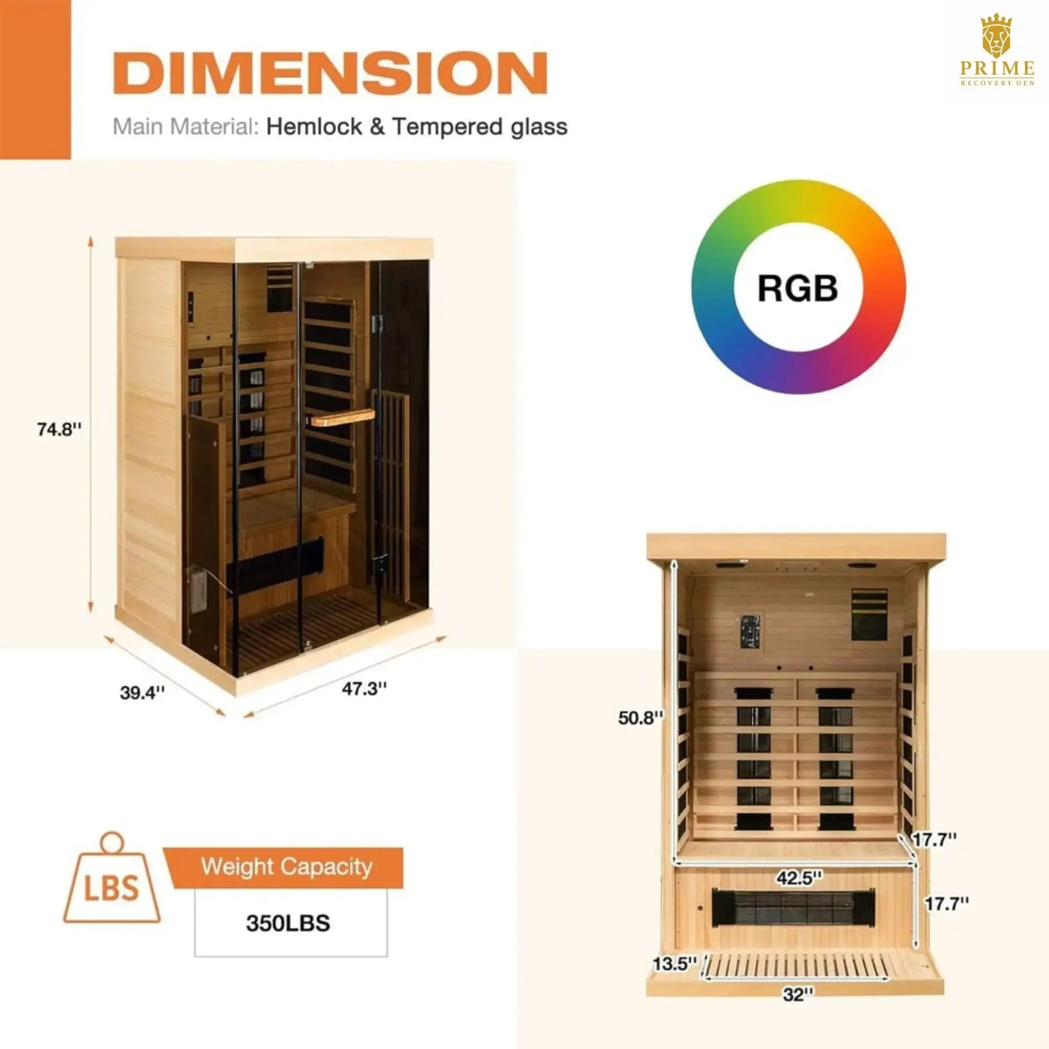 Thermora Valen Luxury 2000W 2-Person Low EMF FAR Infrared Heat Wood Home Personal Spa Sauna W/ Panoramic Tempered Glass (SAK27481) SAKSBY WHOLESALE