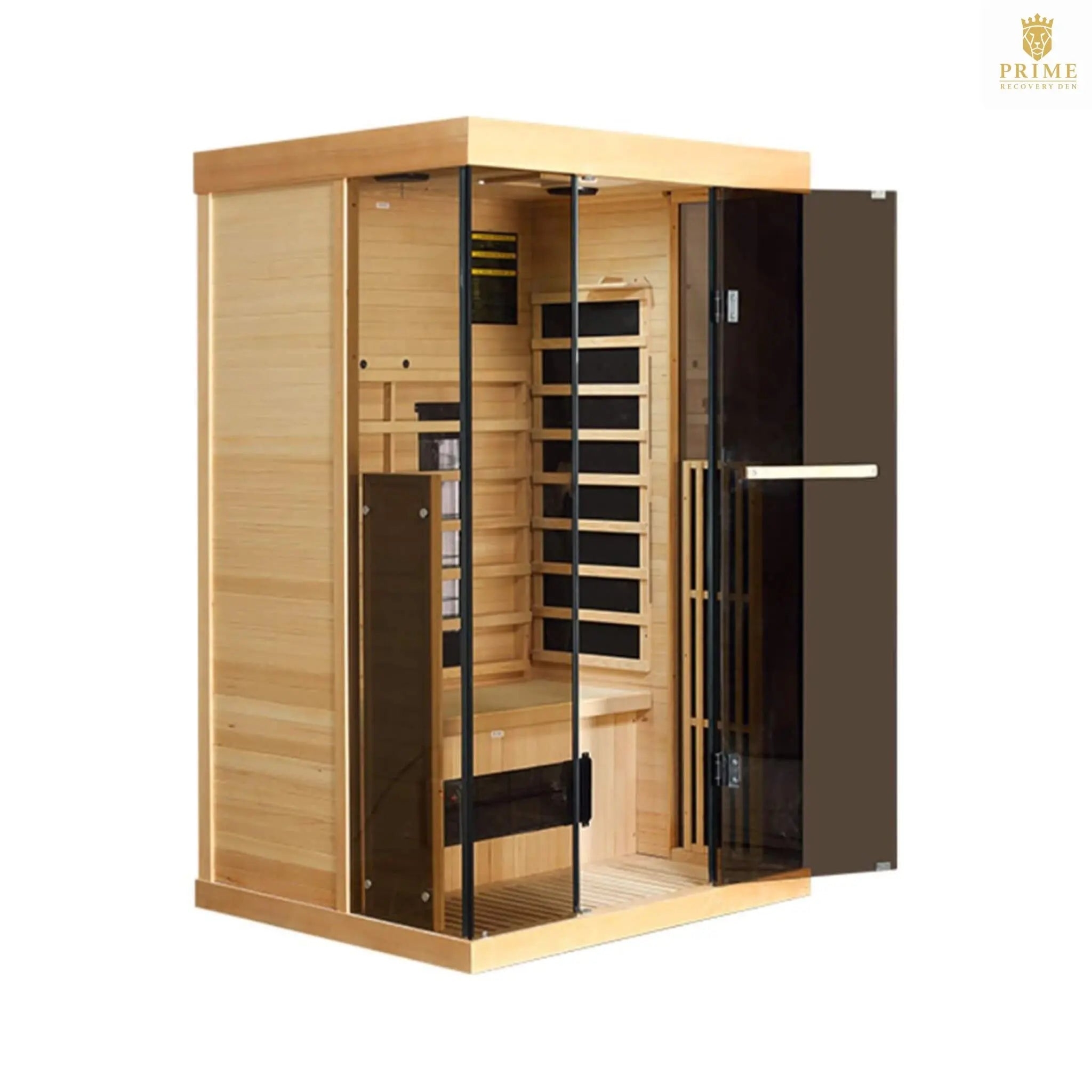 Thermora Valen Luxury 2000W 2-Person Low EMF FAR Infrared Heat Wood Home Personal Spa Sauna W/ Panoramic Tempered Glass (SAK27481) SAKSBY WHOLESALE