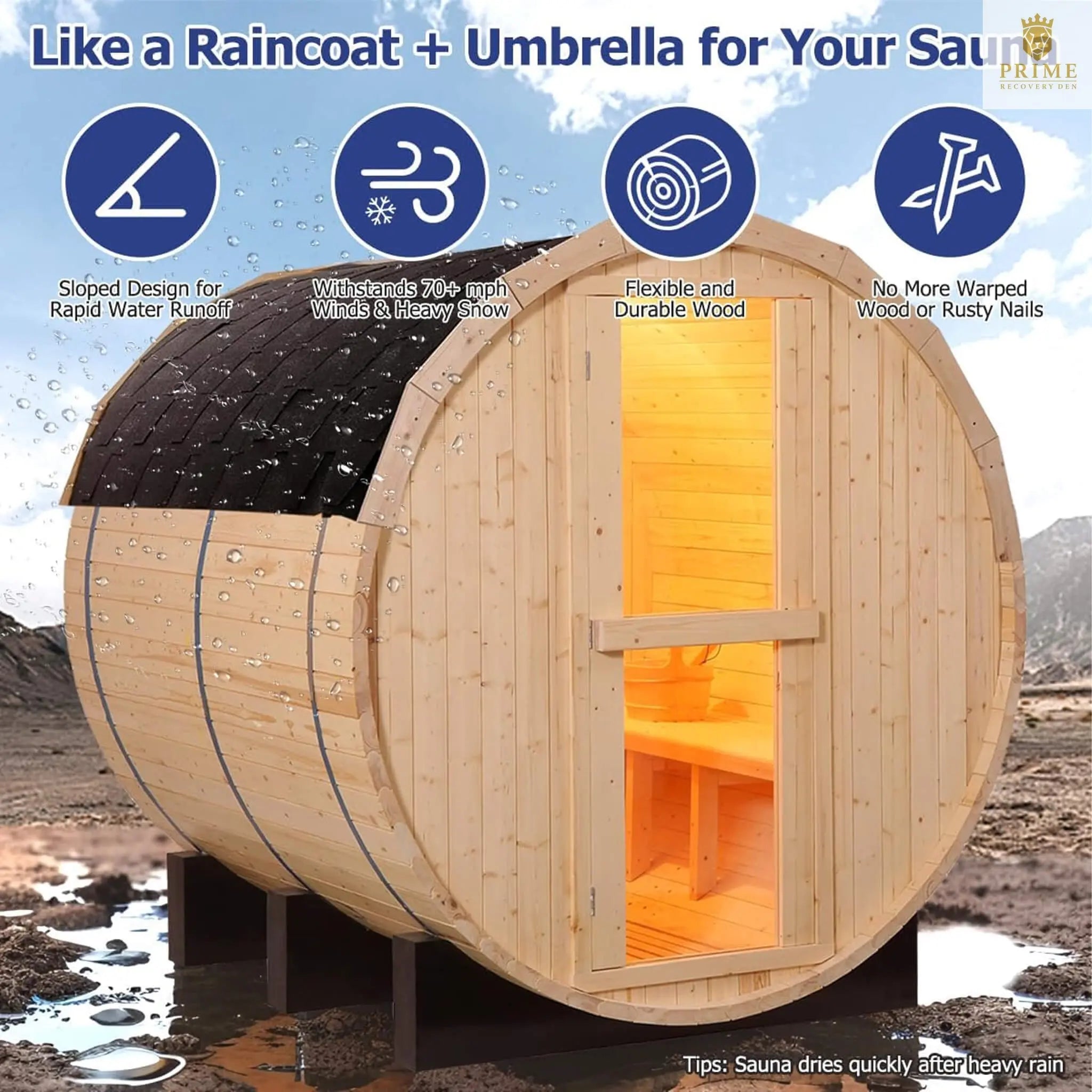 Thermora Haven Premium All-Weather Outdoor Pinewood Barrel Sauna Kit With 4.5KW Heater And Tempered Glass Window (SAK91462) SAKSBY WHOLESALE