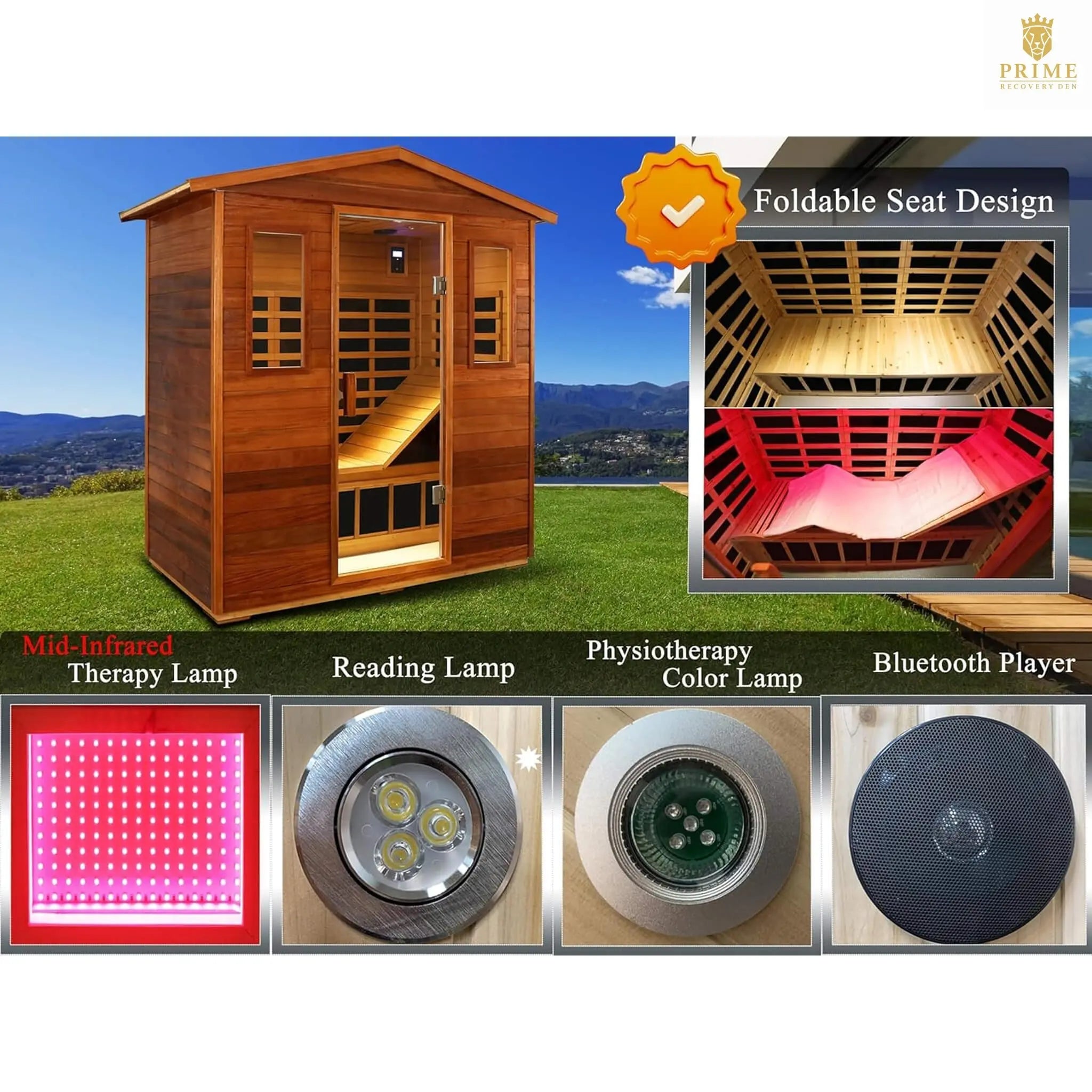 Thermora Vanta Luxury 3-Person Outdoor Mahogany Full Spectrum Ultra-Low EMF FAR Infrared Sauna With Chromotherapy And Bluetooth Speakers (SAK83460) SAKSBY WHOLESALE