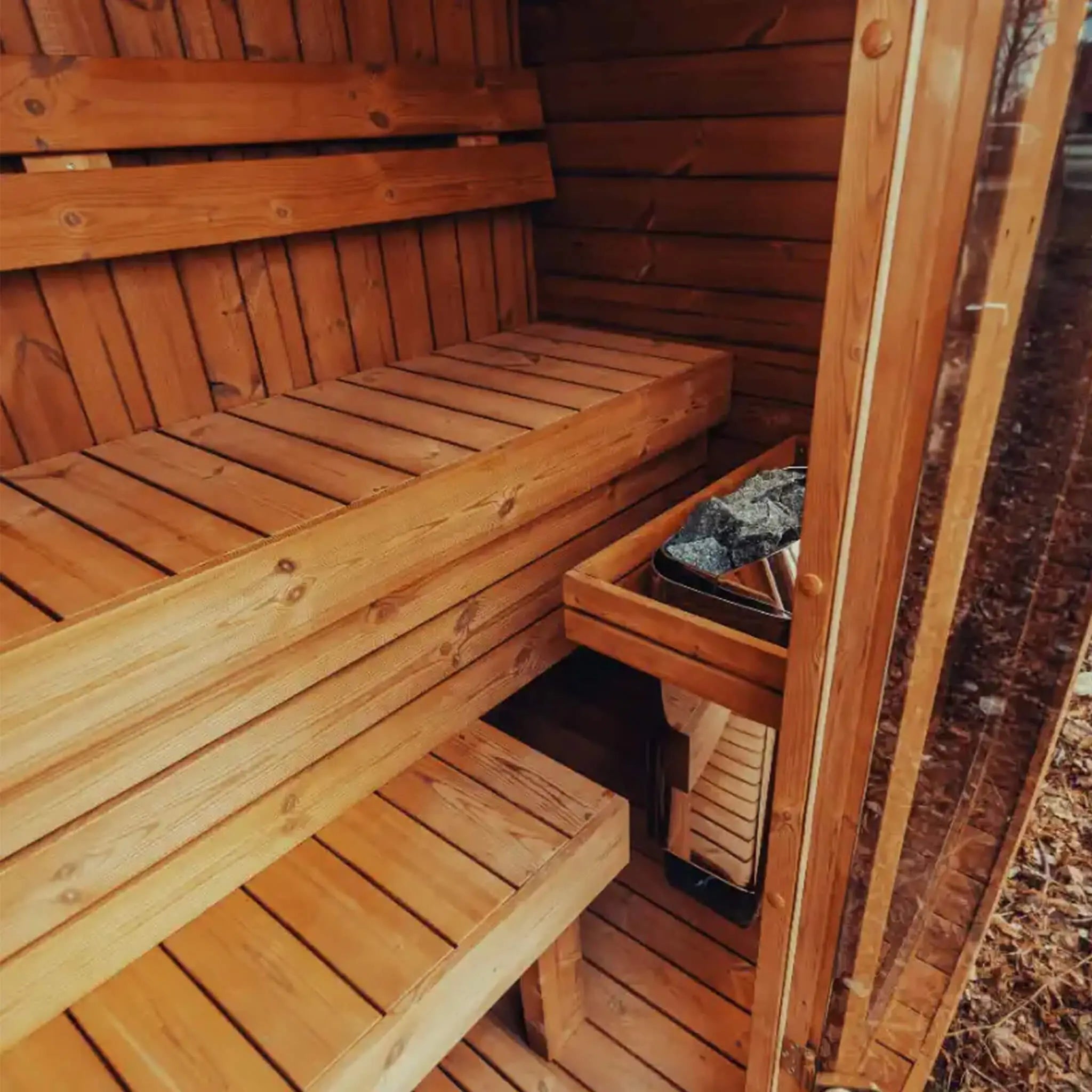 Premium 3-Person Outdoor Scandinavian ThermoWood Cube Sauna Kit With LED Lighting (SAK47582) SAKSBY WHOLESALE