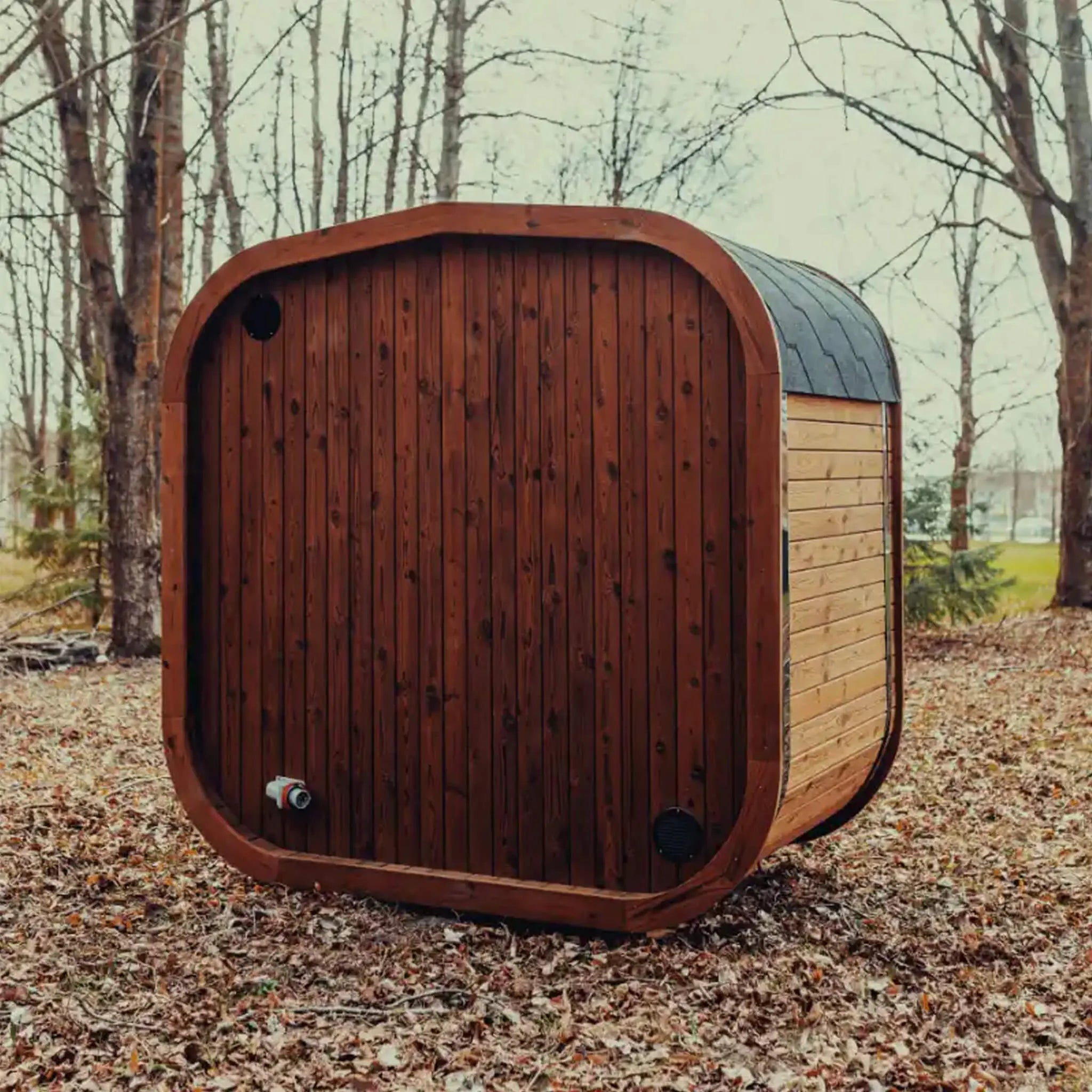 Premium 3-Person Outdoor Scandinavian ThermoWood Cube Sauna Kit With LED Lighting (SAK47582) SAKSBY WHOLESALE