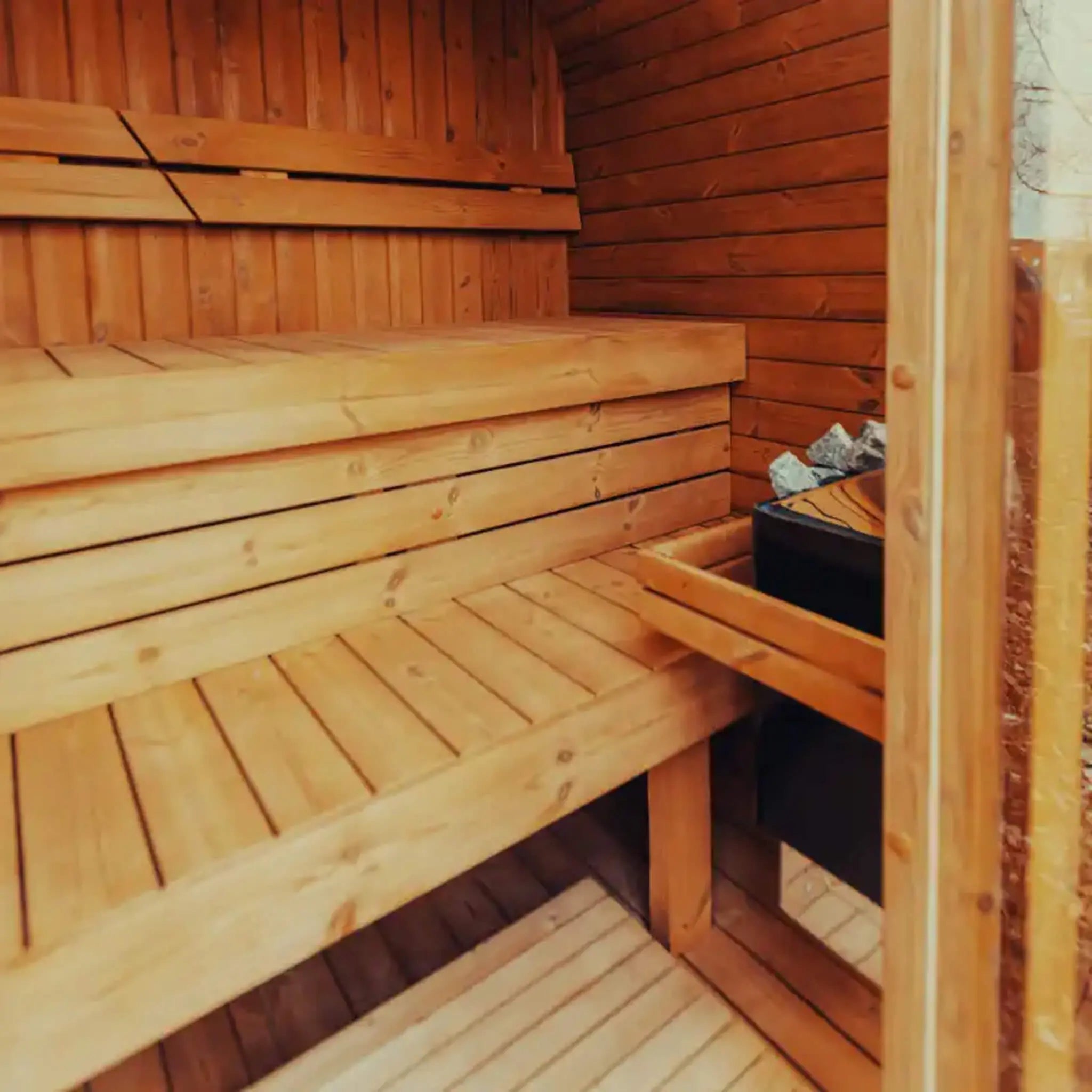 Premium 4-Person Outdoor Scandinavian ThermoWood Cube Sauna Kit With LED Lighting (SAK25470) SAKSBY WHOLESALE