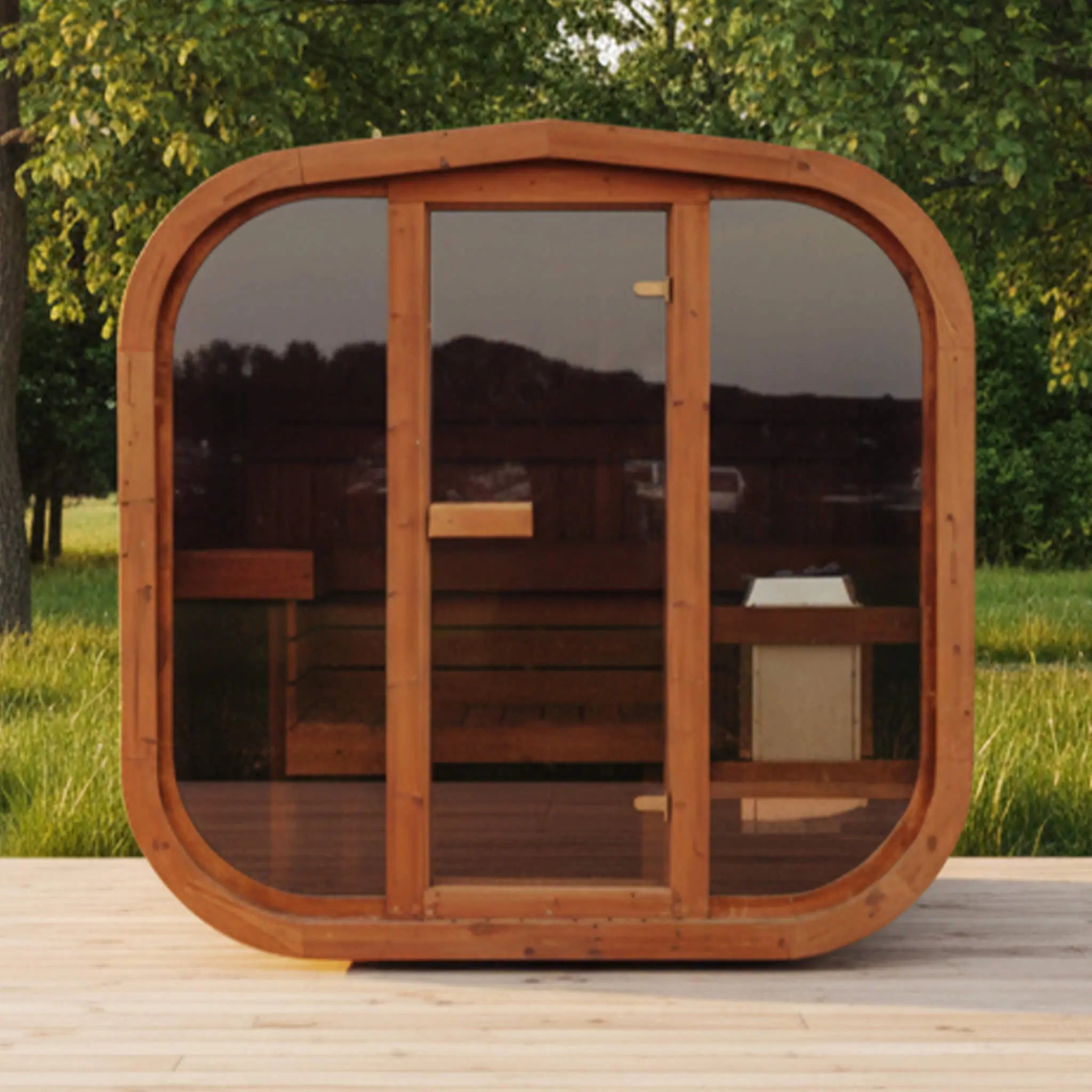 Premium 4-Person Outdoor Scandinavian ThermoWood Cube Sauna Kit With LED Lighting (SAK25470) SAKSBY WHOLESALE