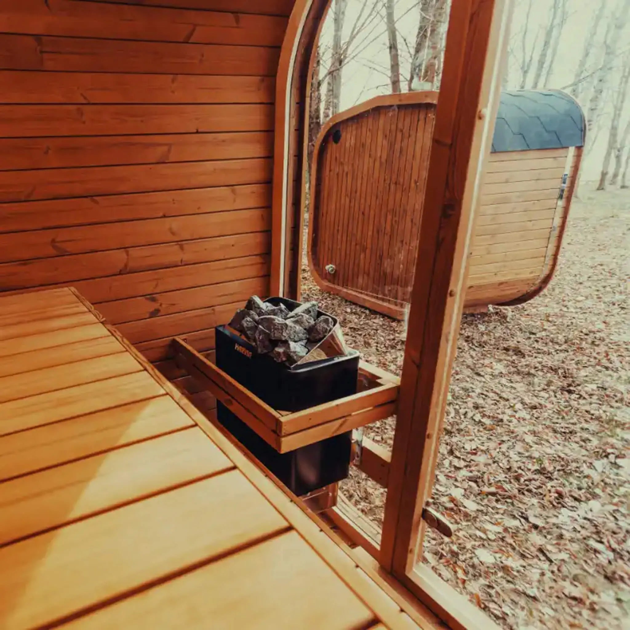 Premium 4-Person Outdoor Scandinavian ThermoWood Cube Sauna Kit With LED Lighting (SAK25470) SAKSBY WHOLESALE