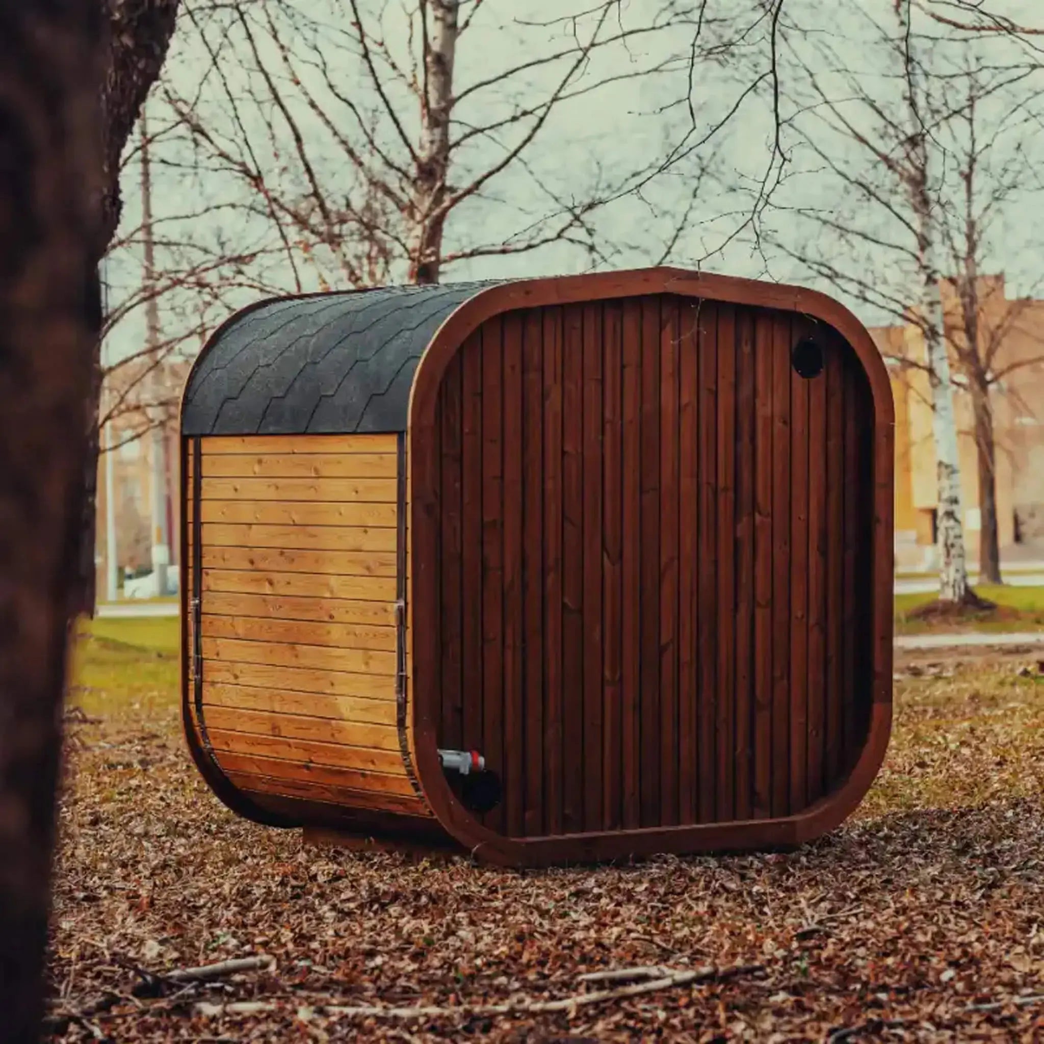 Premium 4-Person Outdoor Scandinavian ThermoWood Cube Sauna Kit With LED Lighting (SAK25470) SAKSBY WHOLESALE