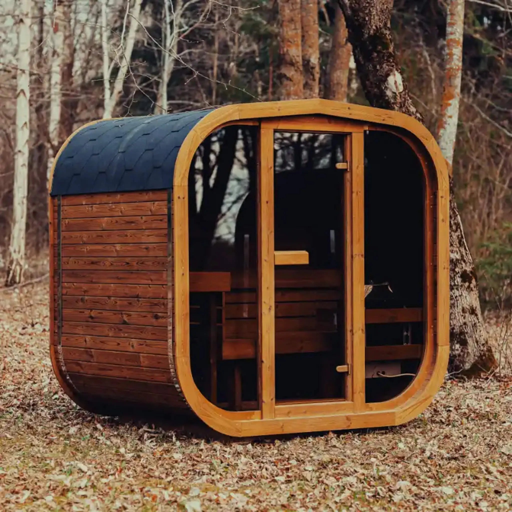 Premium 4-Person Outdoor Scandinavian ThermoWood Cube Sauna Kit With LED Lighting (SAK25470) SAKSBY WHOLESALE